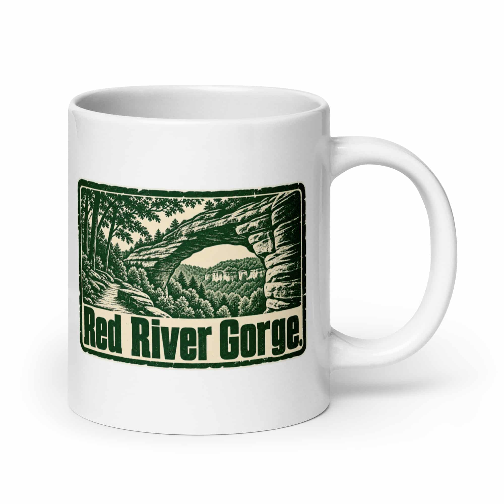 Red River Gorge White Ceramic Coffee Mug: Red River Gorge, Forest Ink Stamp
