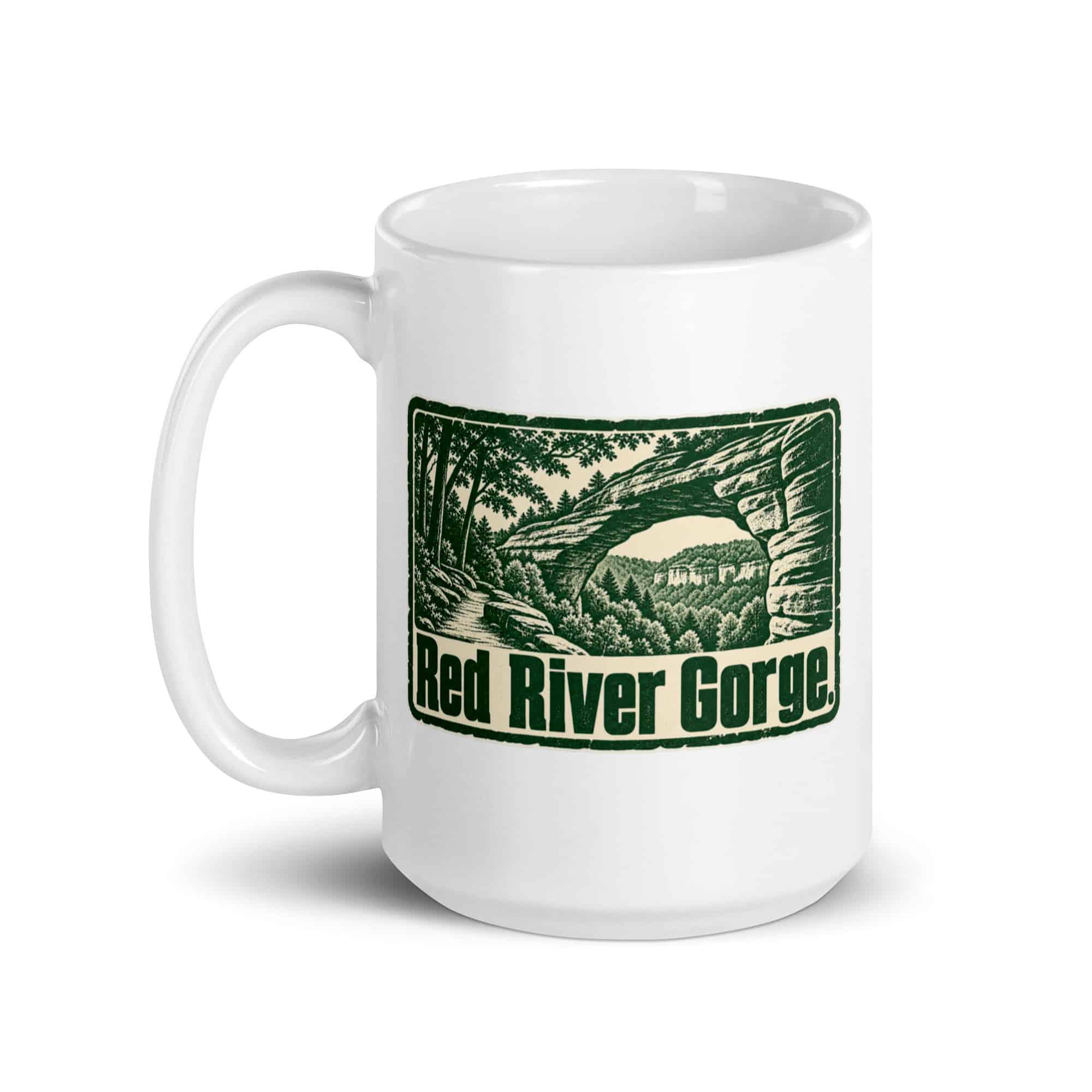 Red River Gorge White Ceramic Coffee Mug: Red River Gorge, Forest Ink Stamp