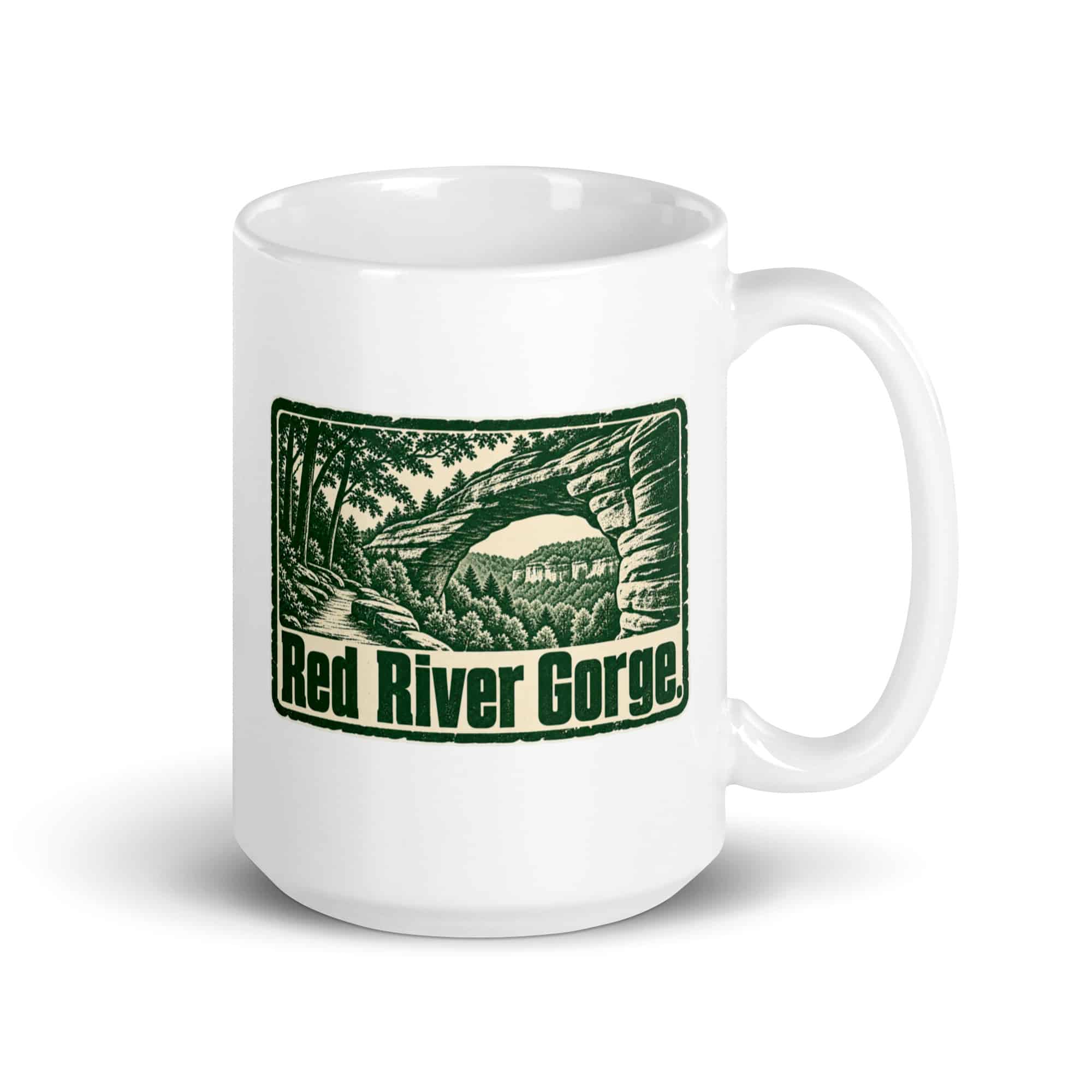 Red River Gorge White Ceramic Coffee Mug: Red River Gorge, Forest Ink Stamp