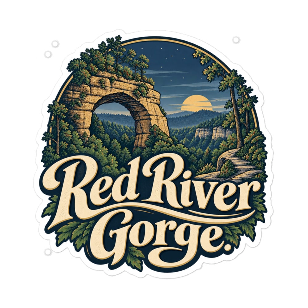 Red River Gorge Vinyl Sticker: Red River Gorge, Woodland Scenic Lettering