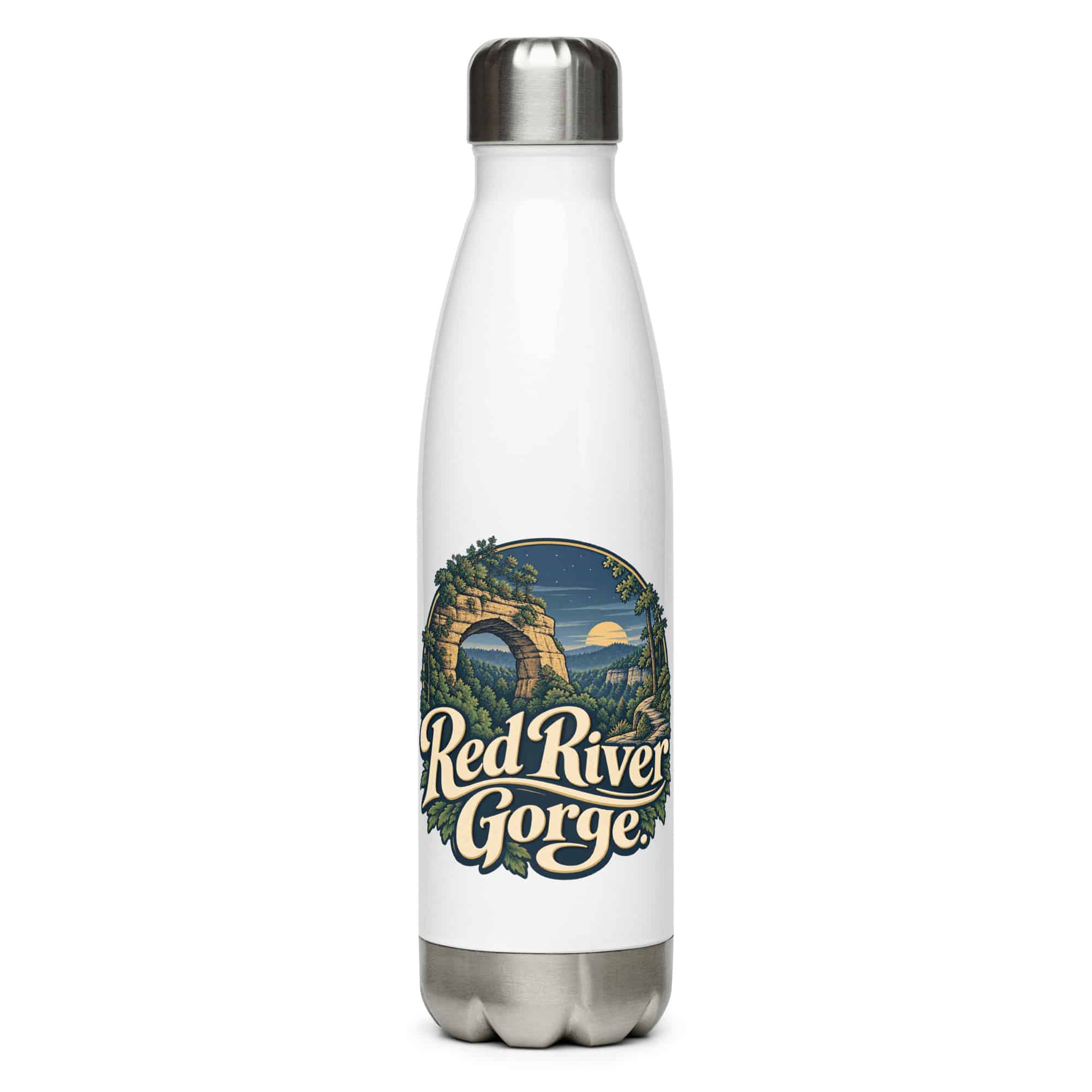 Red River Gorge Stainless Steel Water Bottle: Red River Gorge, Woodland Scenic Lettering
