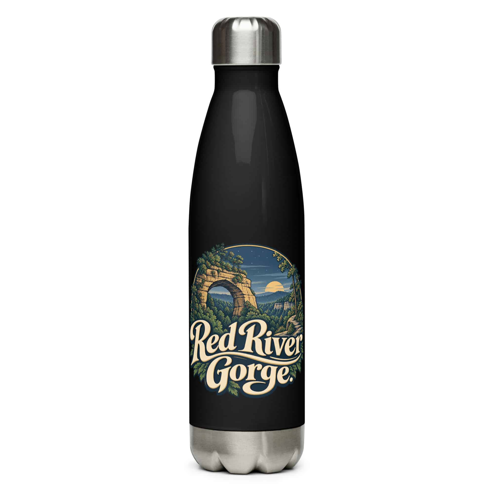 Red River Gorge Stainless Steel Water Bottle: Red River Gorge, Woodland Scenic Lettering