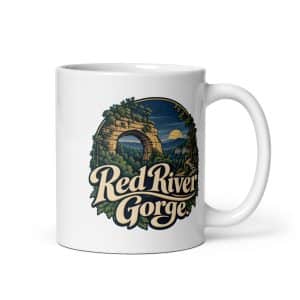 Red River Gorge White Ceramic Coffee Mug: Red River Gorge, Woodland Scenic Lettering - 11 oz - Main