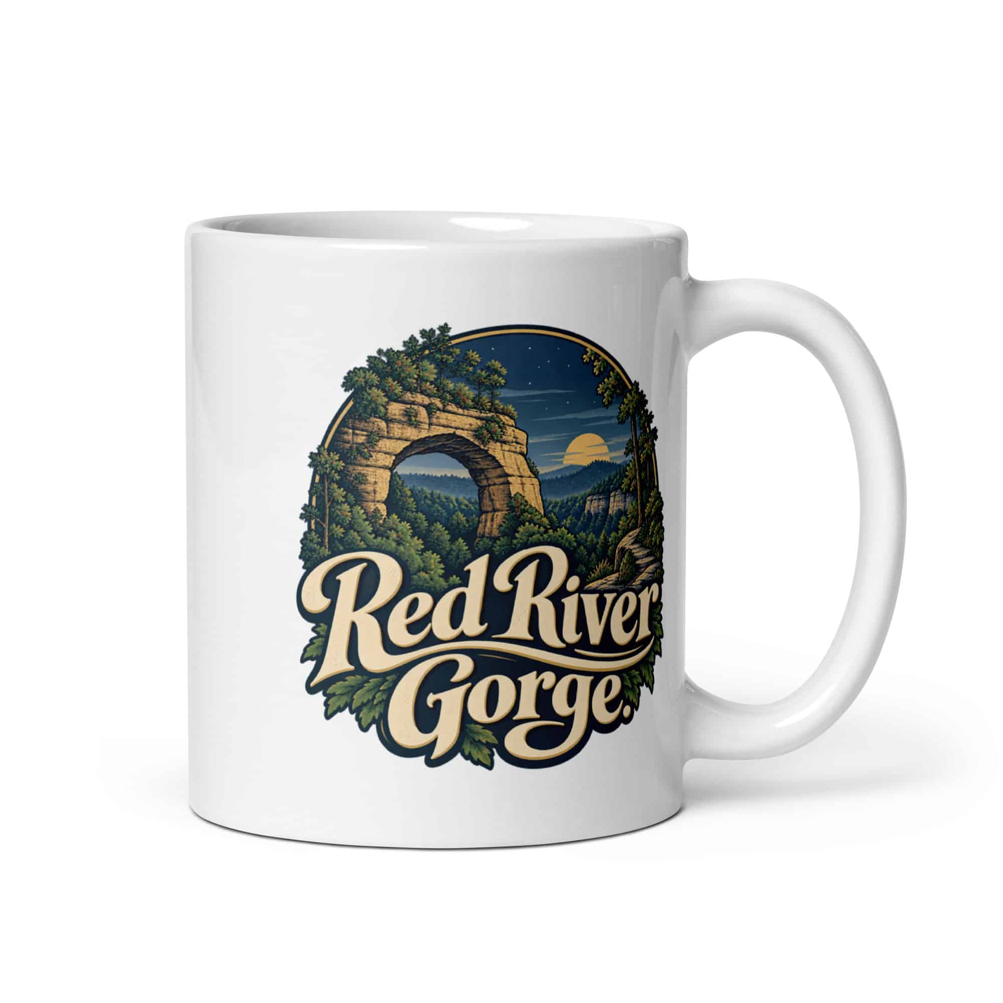 Red River Gorge White Ceramic Coffee Mug: Red River Gorge, Woodland Scenic Lettering