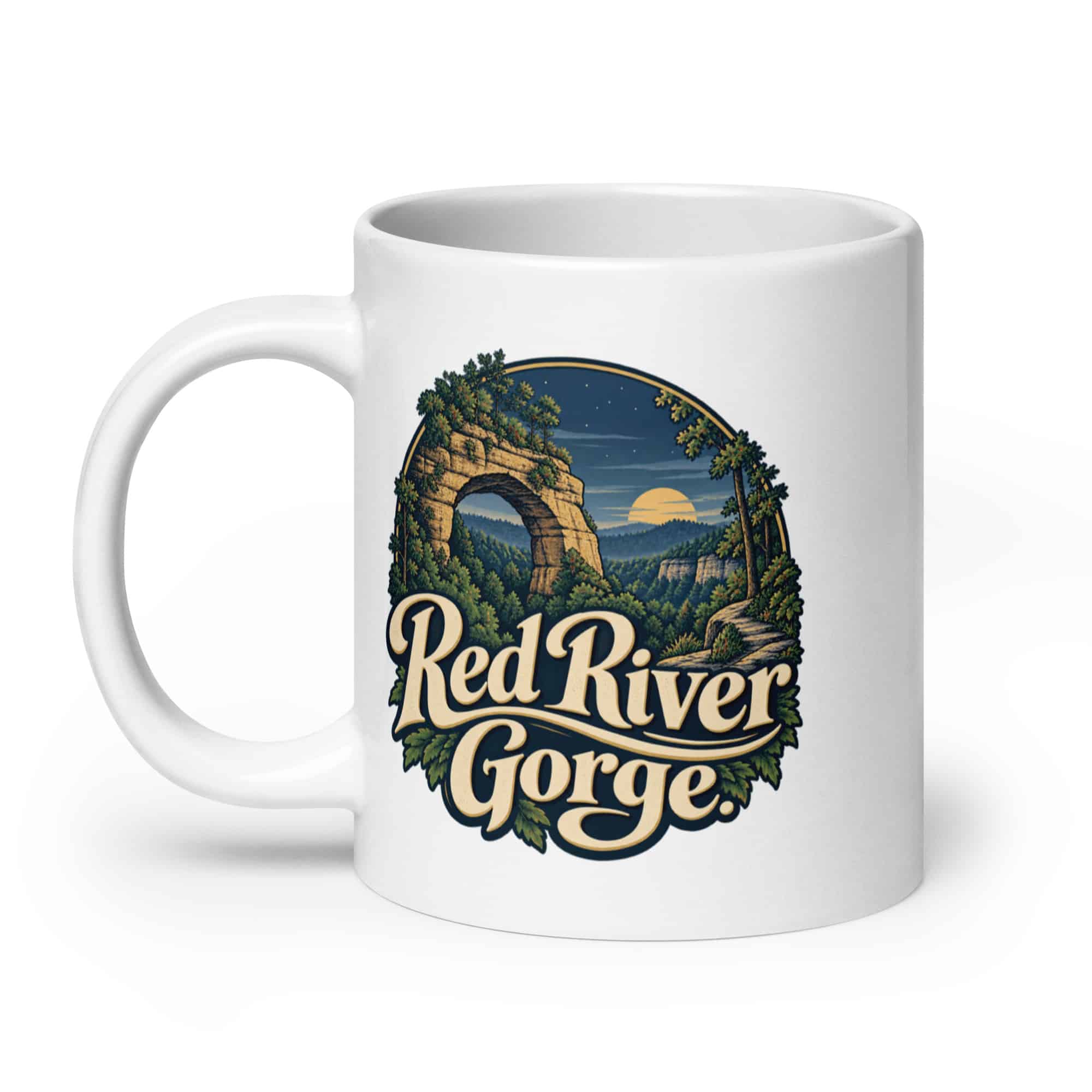 Red River Gorge White Ceramic Coffee Mug: Red River Gorge, Woodland Scenic Lettering