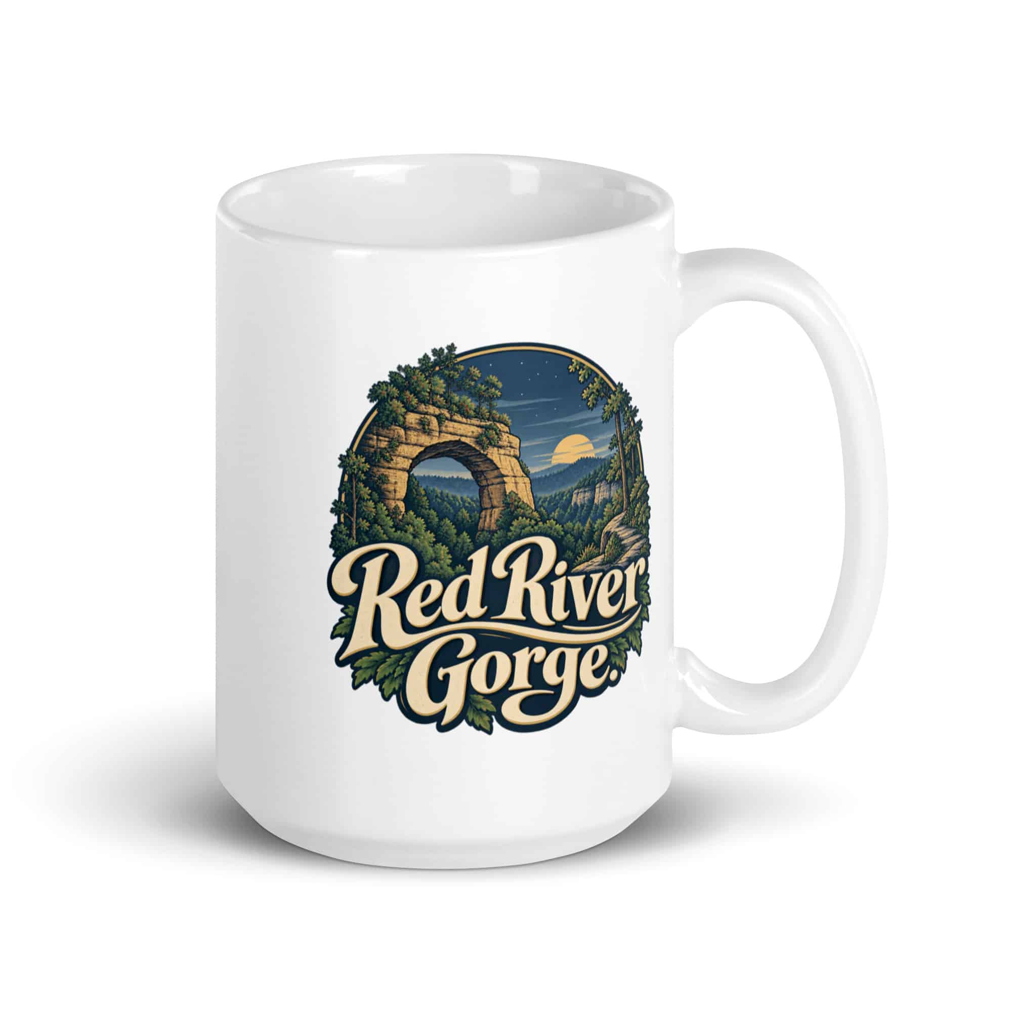 Red River Gorge White Ceramic Coffee Mug: Red River Gorge, Woodland Scenic Lettering