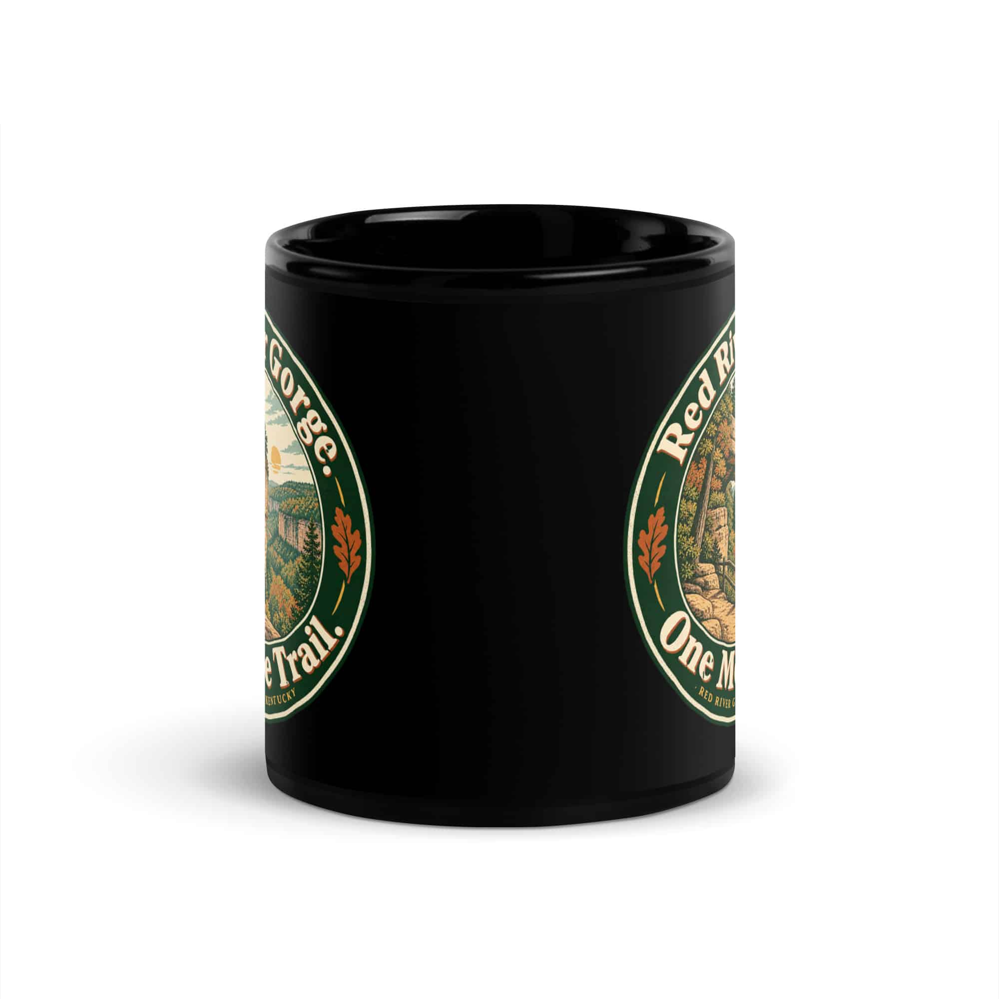 Red River Gorge Black Coffee Mug: Red River Gorge. One More Trail, Vintage Round Badge
