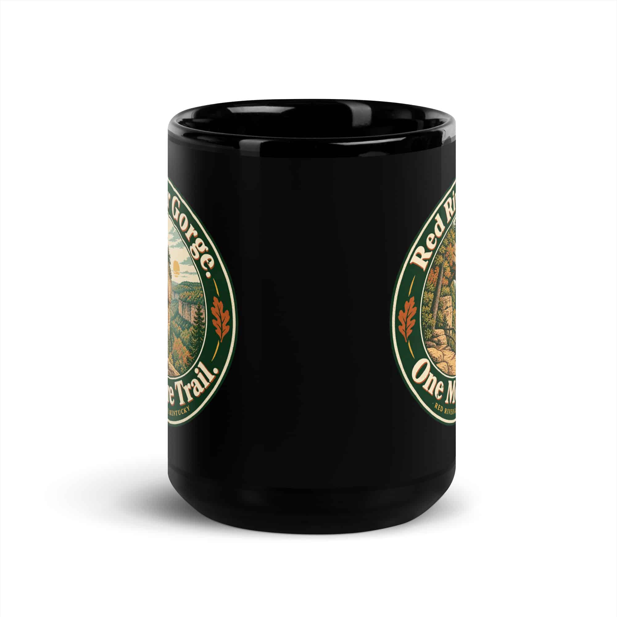 Red River Gorge Black Coffee Mug: Red River Gorge. One More Trail, Vintage Round Badge