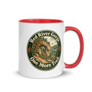 Red River Gorge Color Inside Coffee Mug: Red River Gorge. One More Trail, Vintage Round Badge - 11 oz - Main