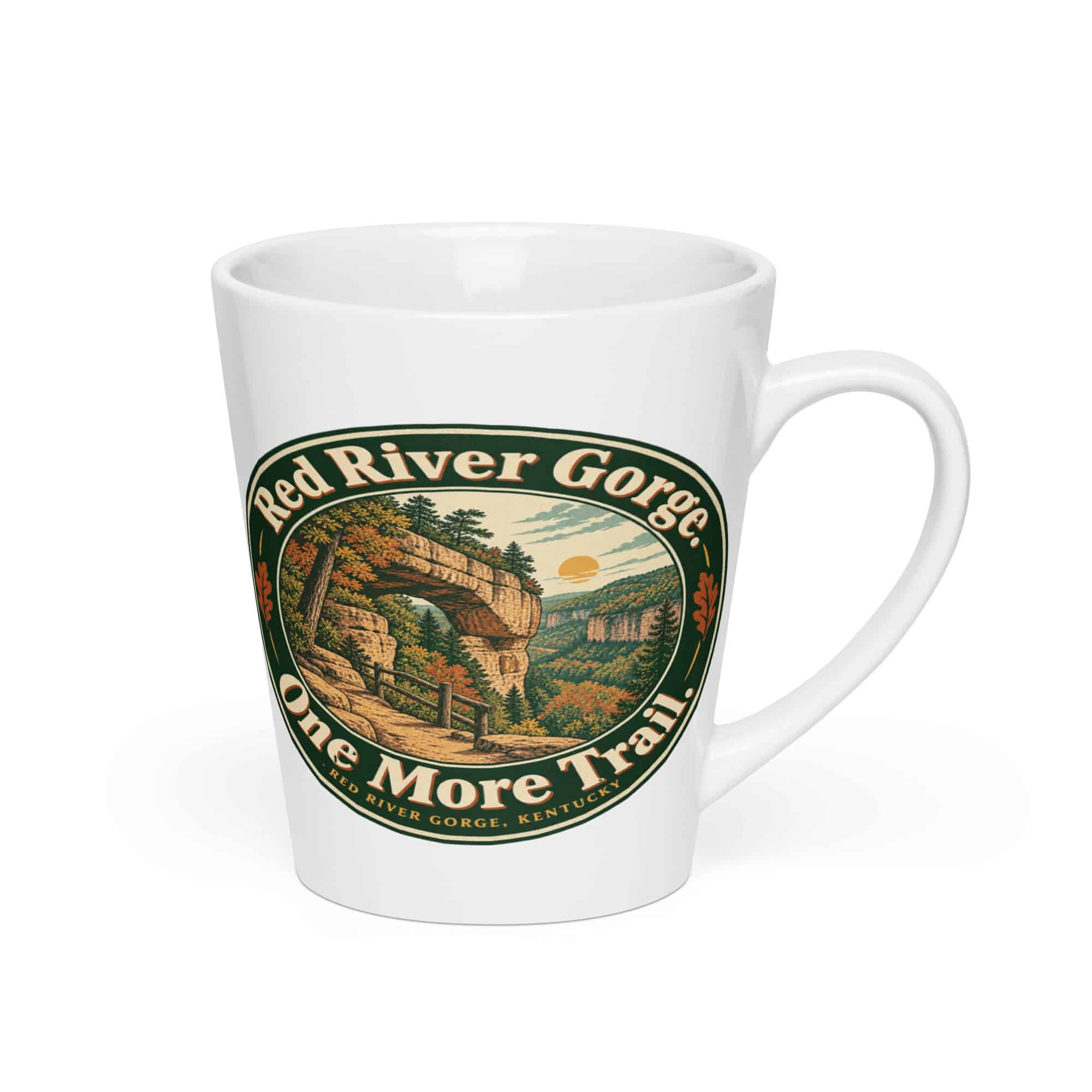 Red River Gorge Latte Mug: Red River Gorge. One More Trail, Vintage Round Badge