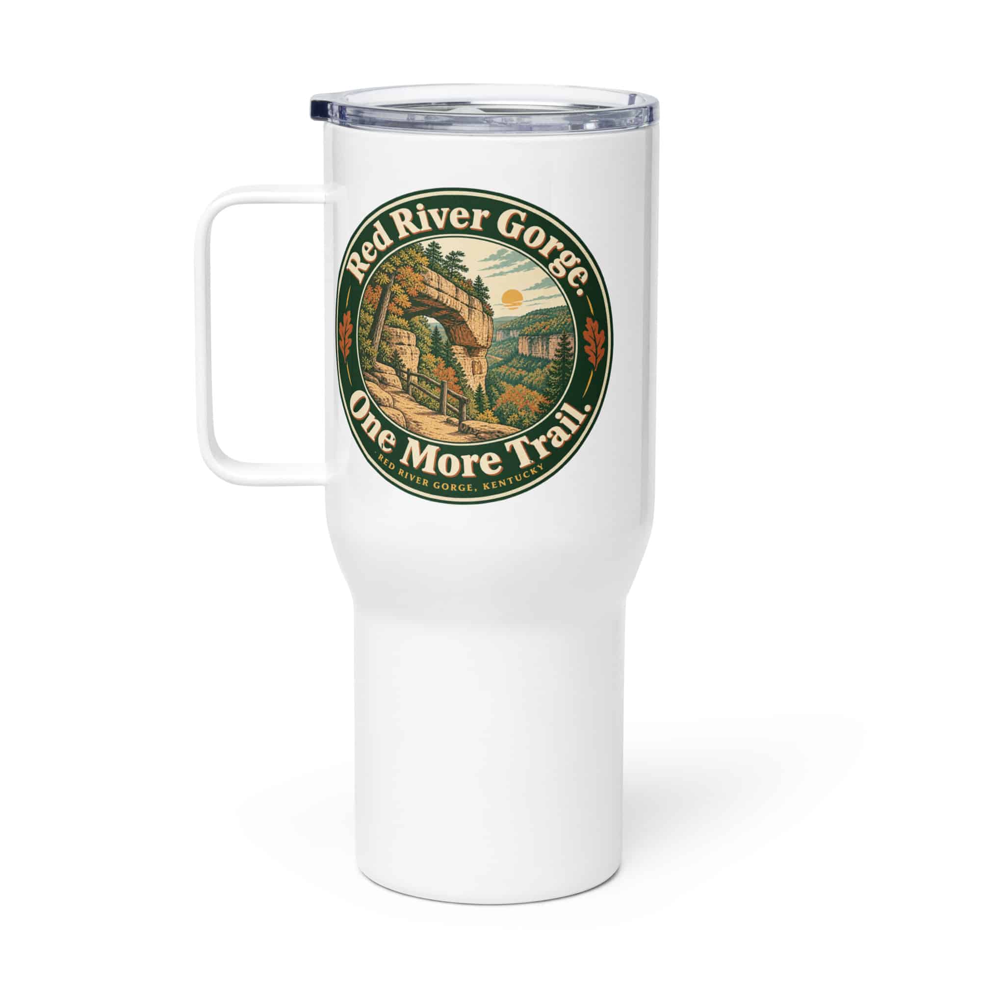 Red River Gorge Travel Mug: Red River Gorge. One More Trail, Vintage Round Badge