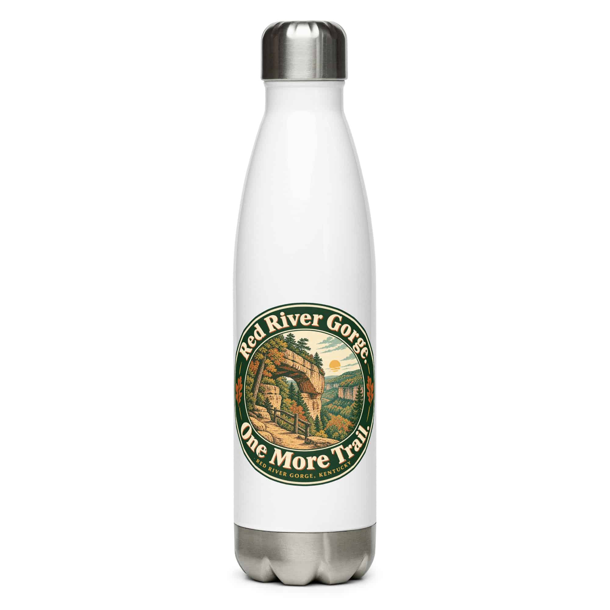 Red River Gorge Stainless Steel Water Bottle: Red River Gorge. One More Trail, Vintage Round Badge