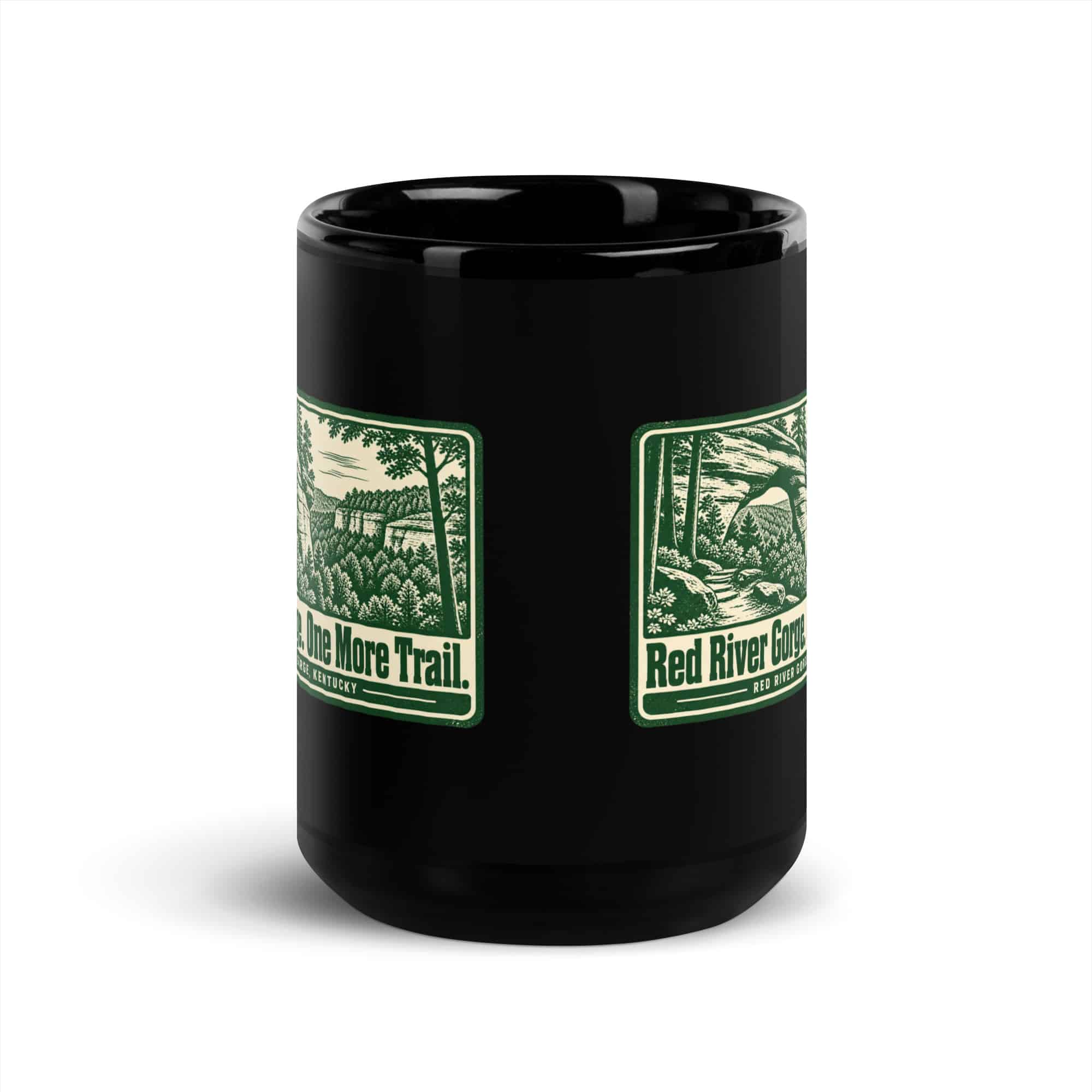Red River Gorge Black Coffee Mug: Red River Gorge. One More Trail, Forest Ink Stamp