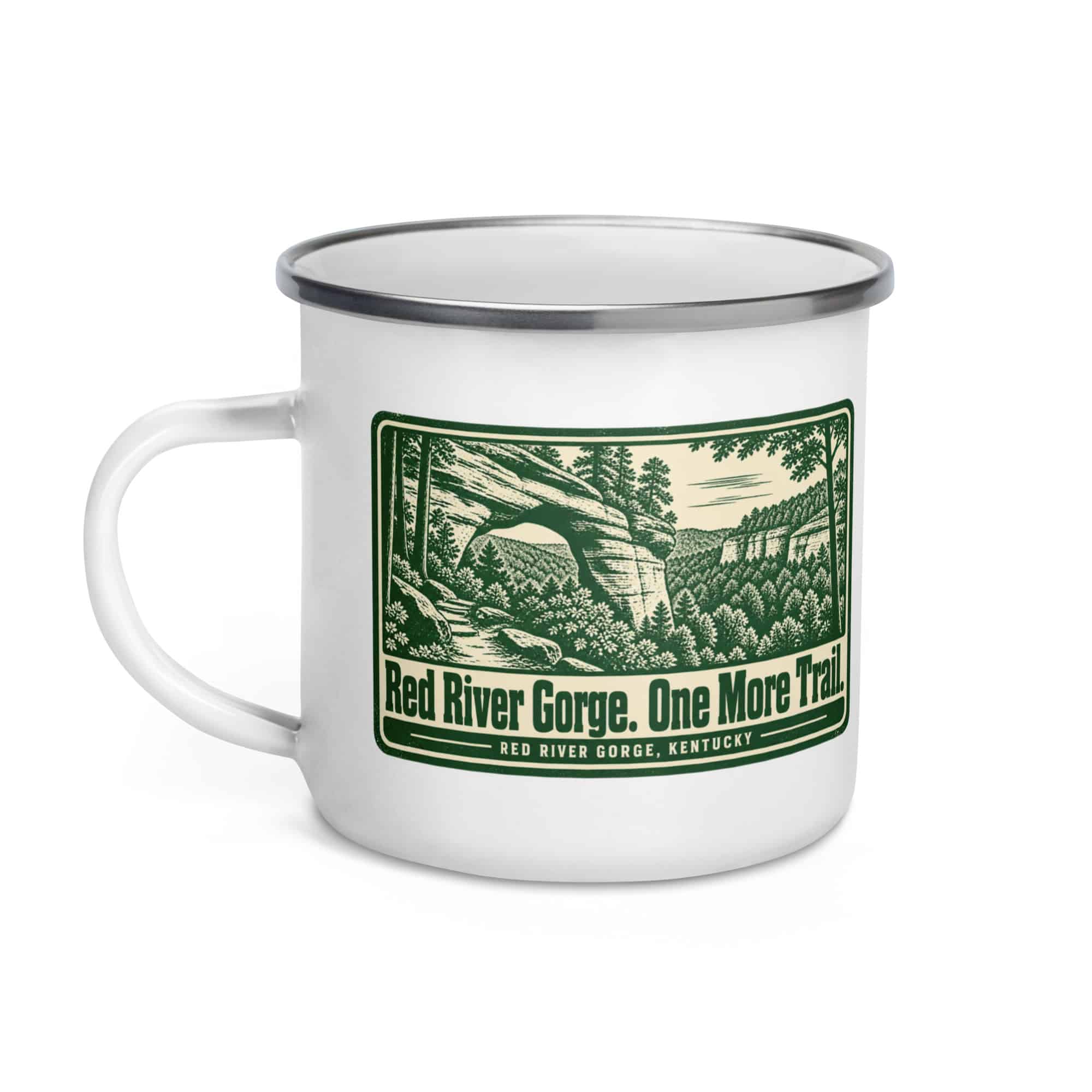 Red River Gorge Enamel Camp Mug: Red River Gorge. One More Trail, Forest Ink Stamp