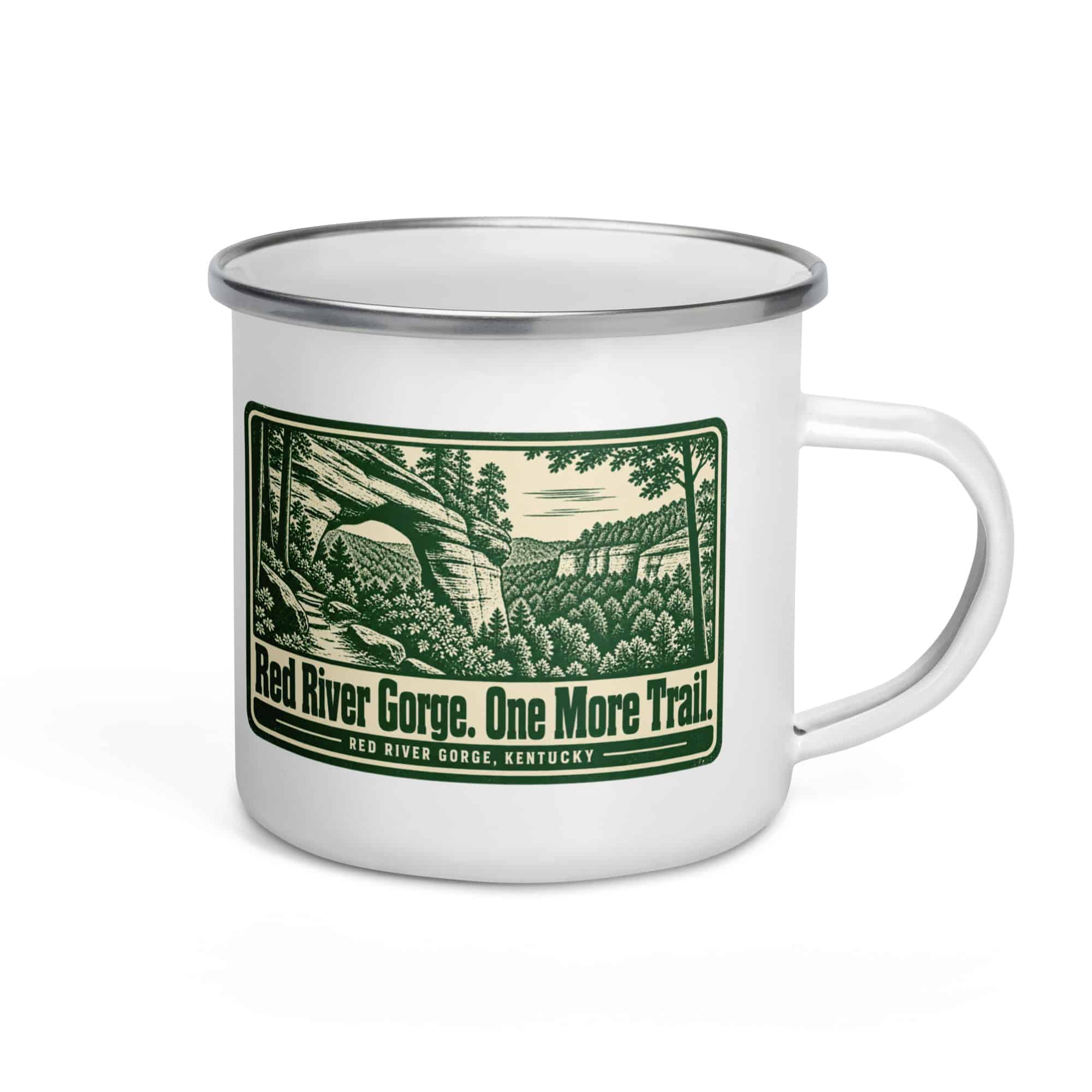 Red River Gorge Enamel Camp Mug: Red River Gorge. One More Trail, Forest Ink Stamp