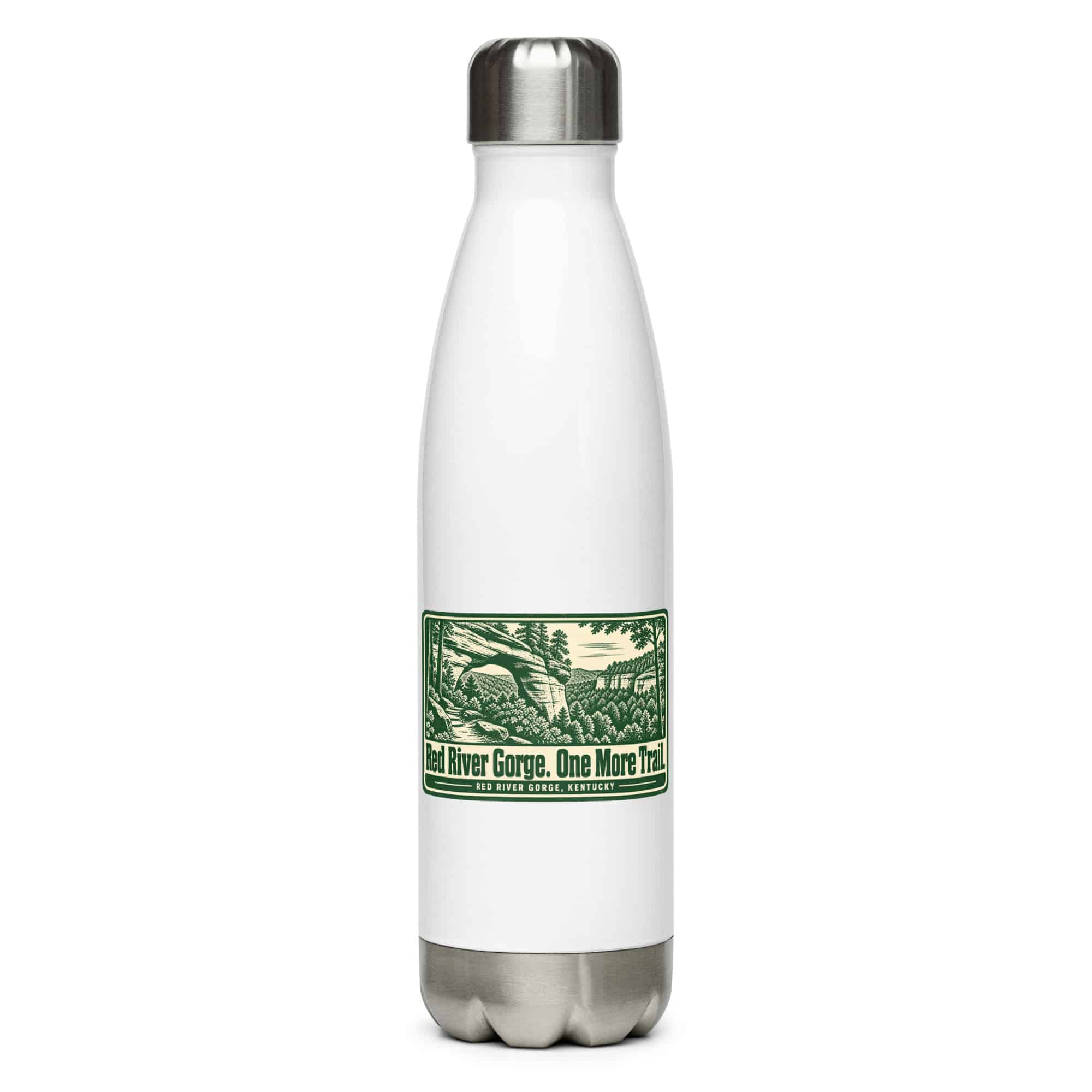 Red River Gorge Stainless Steel Water Bottle: Red River Gorge. One More Trail, Forest Ink Stamp