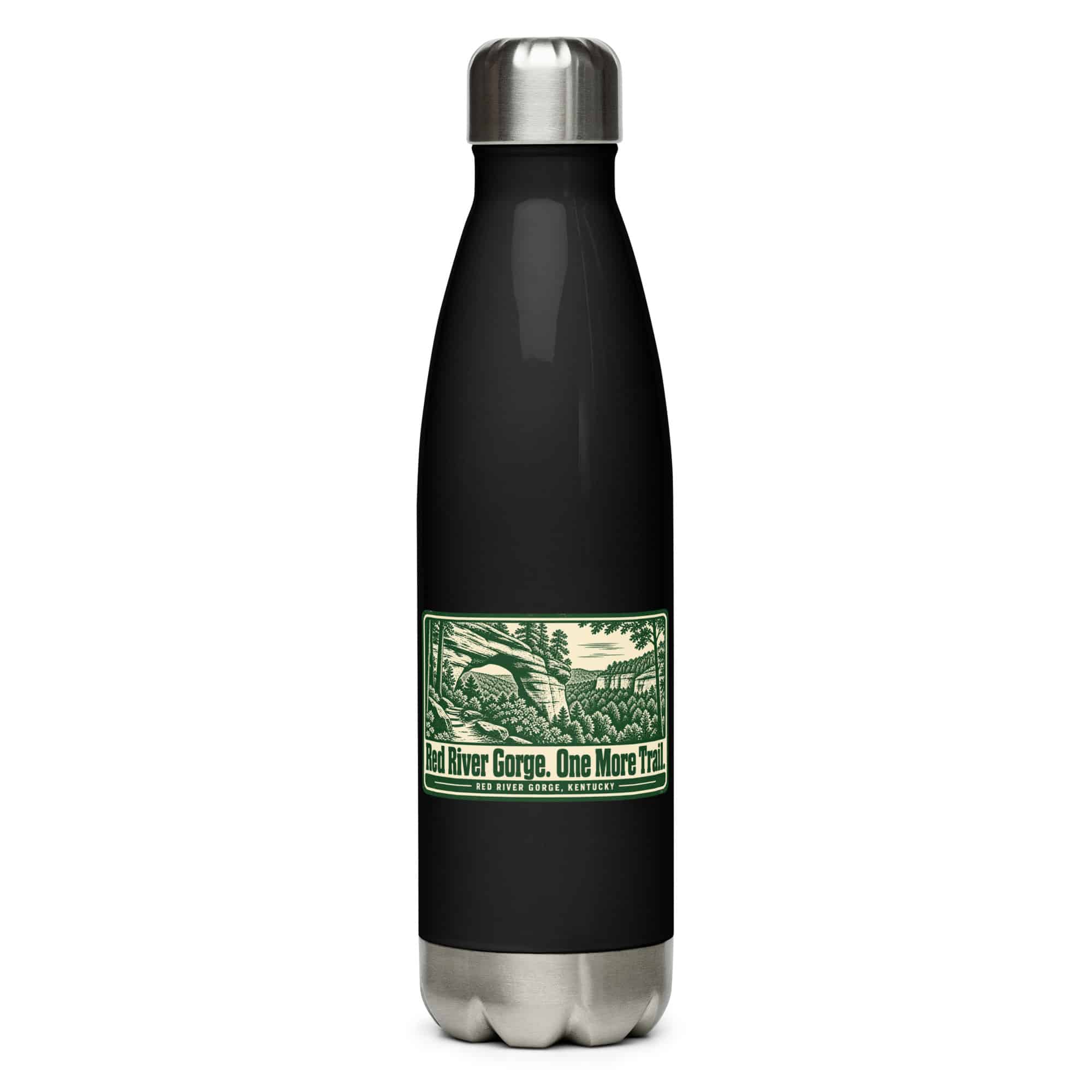 Red River Gorge Stainless Steel Water Bottle: Red River Gorge. One More Trail, Forest Ink Stamp