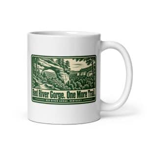 Red River Gorge White Ceramic Coffee Mug: Red River Gorge. One More Trail, Forest Ink Stamp - 11 oz - Main