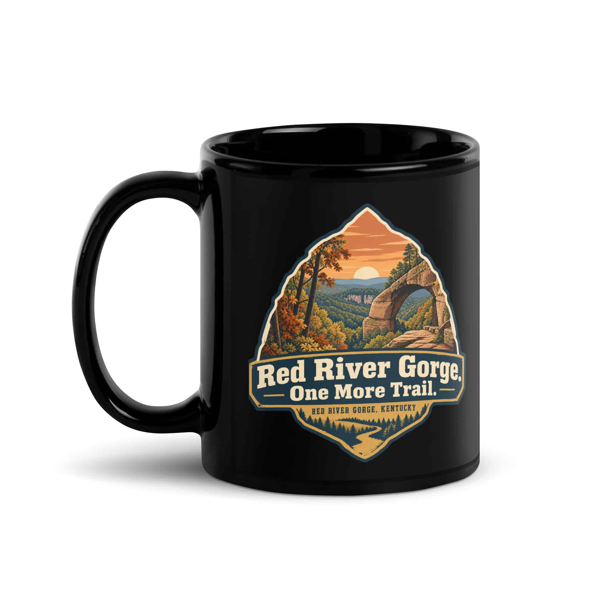 Red River Gorge Black Coffee Mug: Red River Gorge. One More Trail, Scenic Shield Badge