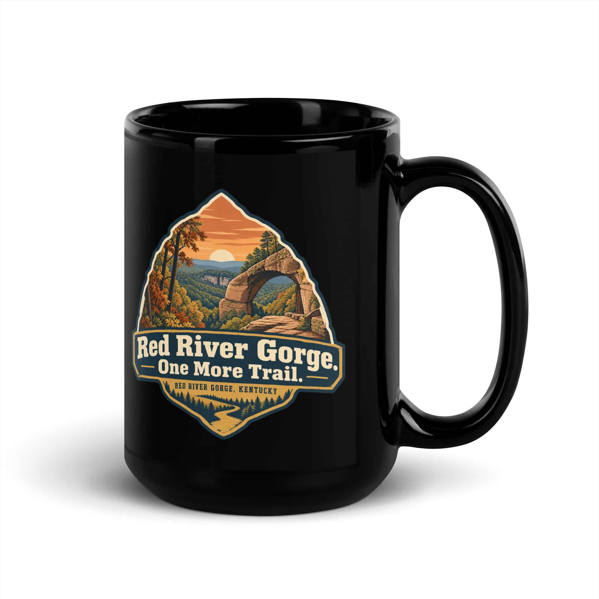 Red River Gorge Black Coffee Mug: Red River Gorge. One More Trail, Scenic Shield Badge