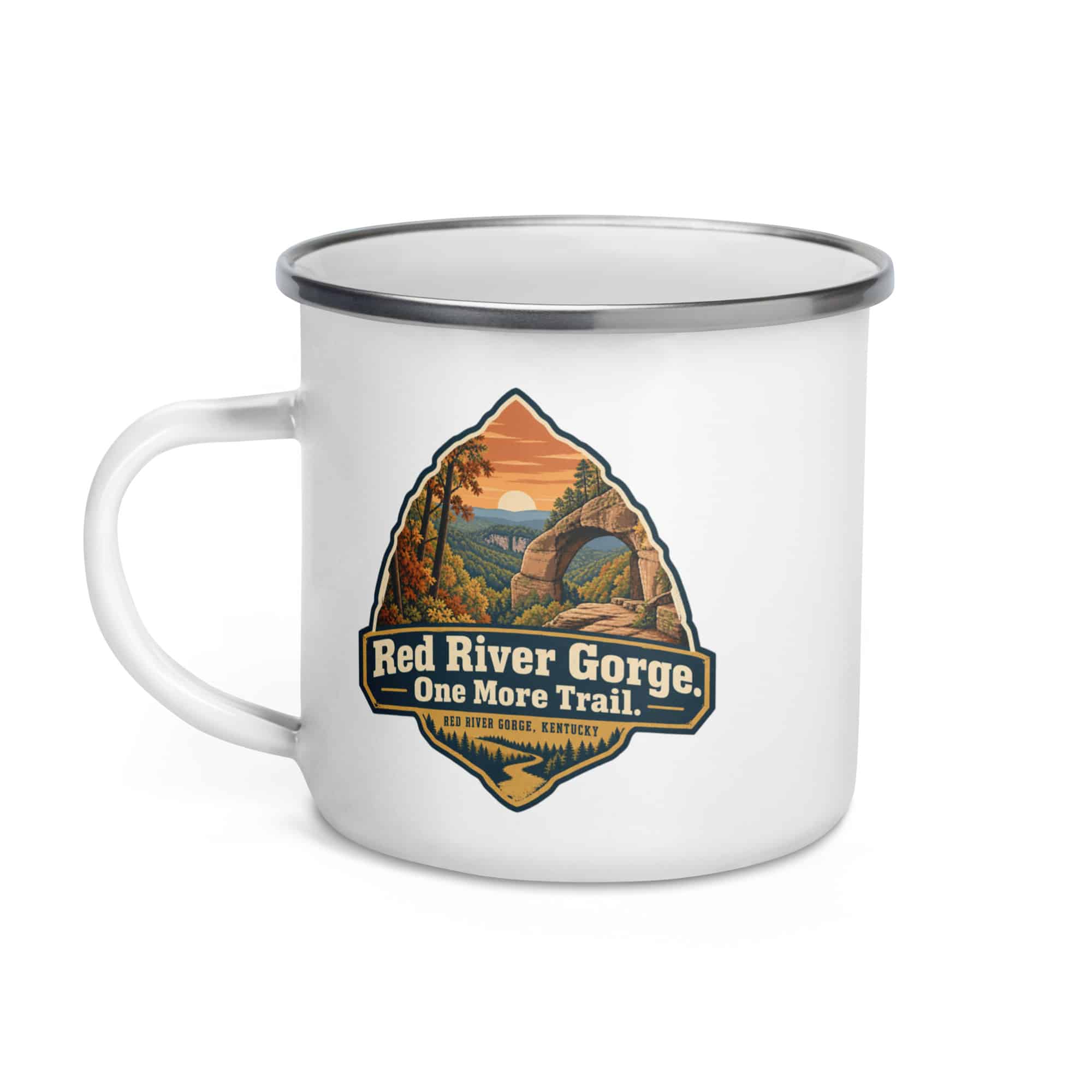 Red River Gorge Enamel Camp Mug: Red River Gorge. One More Trail, Scenic Shield Badge