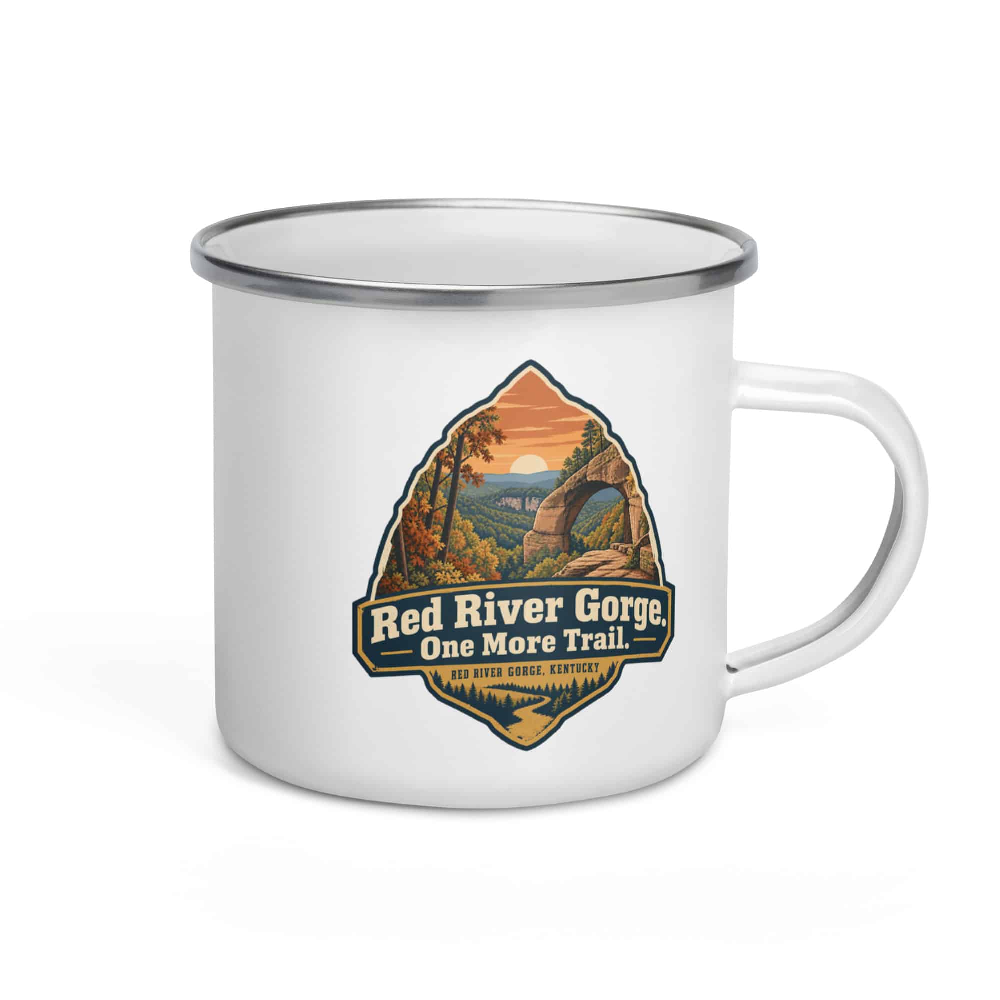 Red River Gorge Enamel Camp Mug: Red River Gorge. One More Trail, Scenic Shield Badge