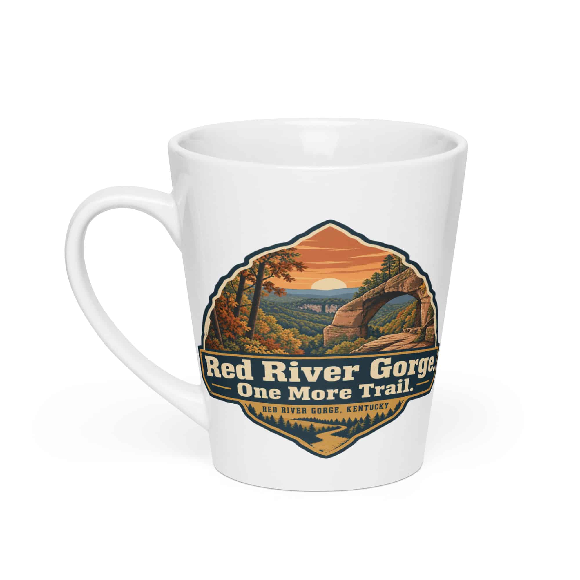 Red River Gorge Latte Mug: Red River Gorge. One More Trail, Scenic Shield Badge