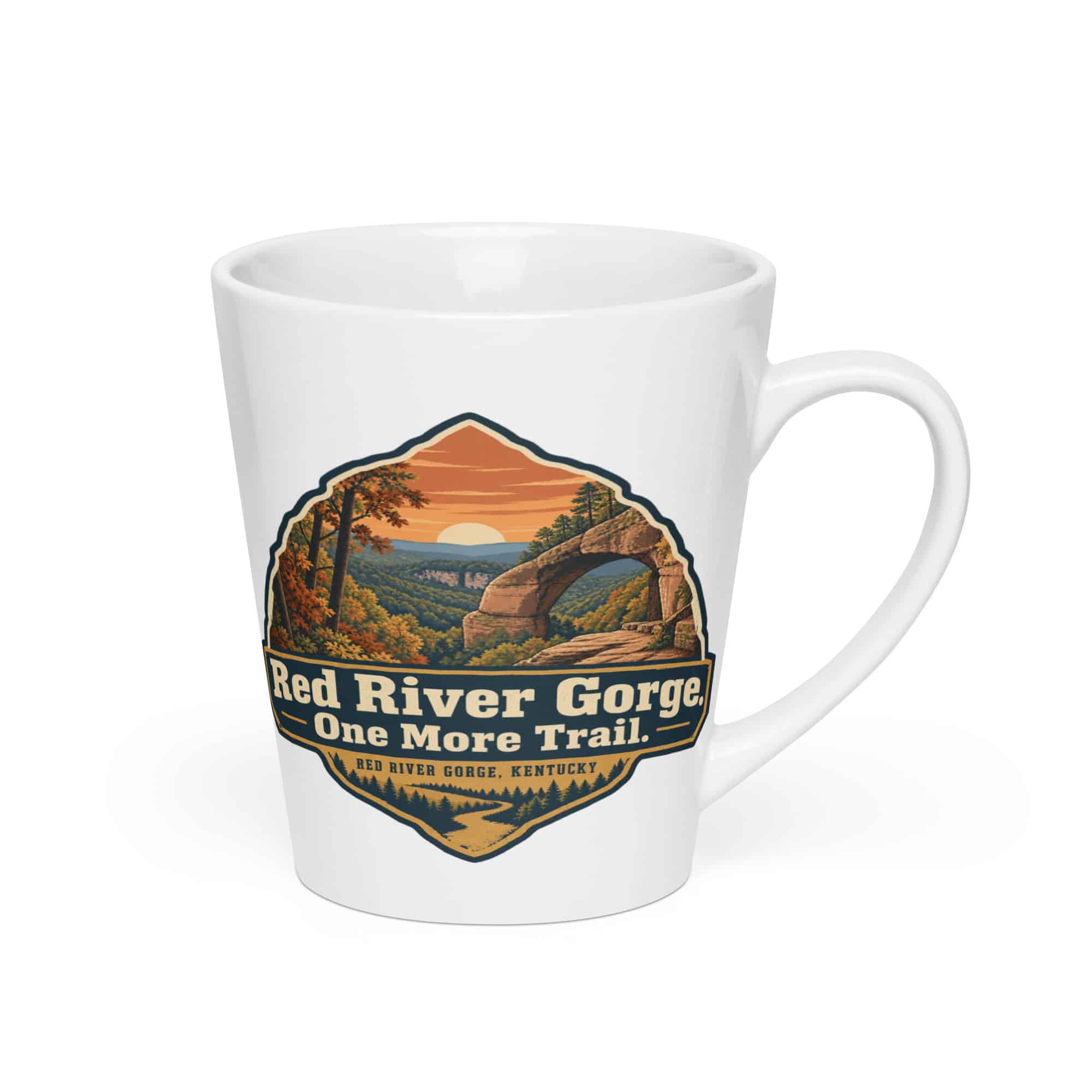 Red River Gorge Latte Mug: Red River Gorge. One More Trail, Scenic Shield Badge