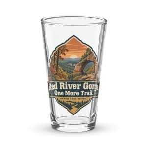 Red River Gorge Pint Glass: Red River Gorge. One More Trail, Scenic Shield Badge - 16 oz - Main