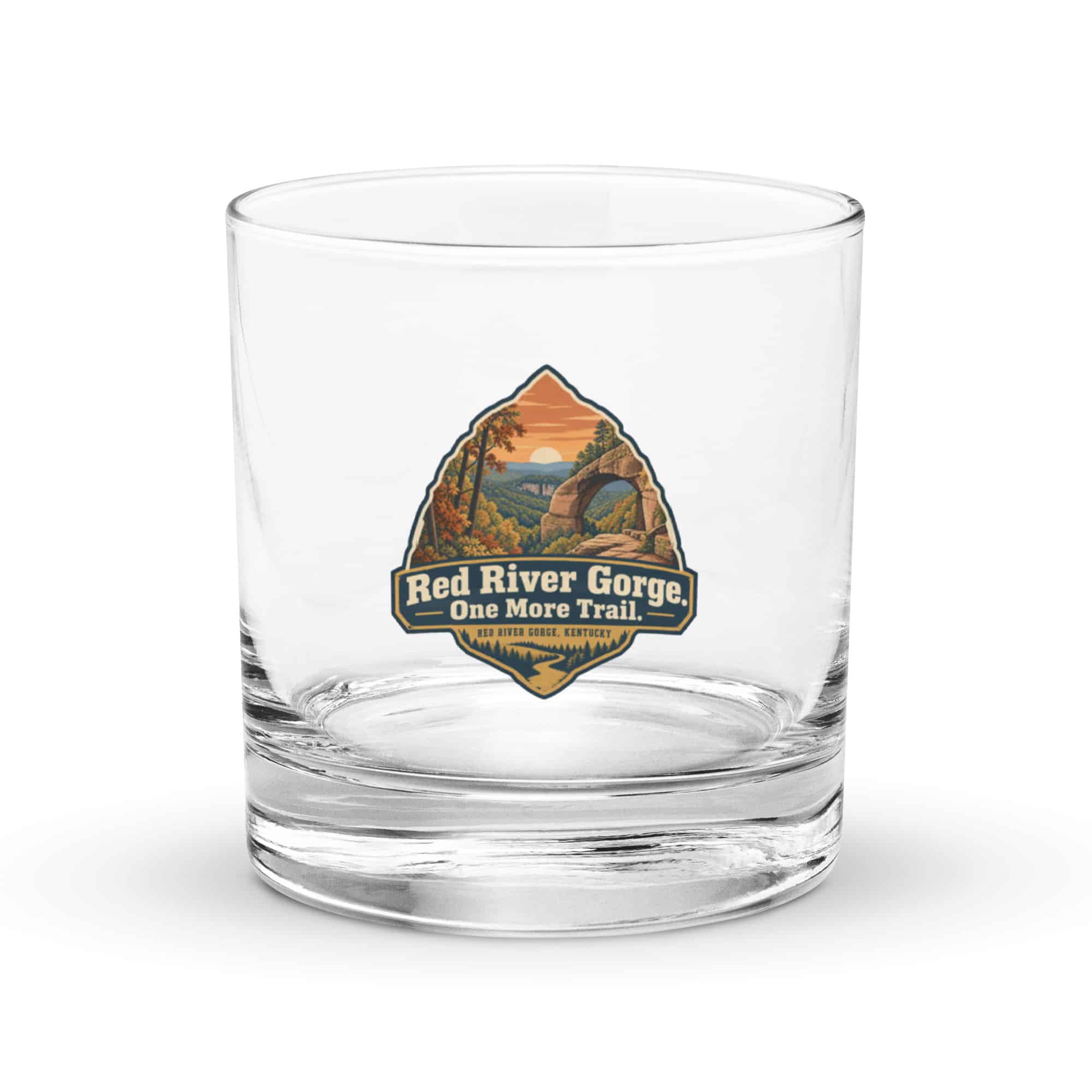 Red River Gorge Rocks Glass: Red River Gorge. One More Trail, Scenic Shield Badge