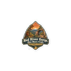 Red River Gorge Vinyl Sticker: Red River Gorge. One More Trail, Scenic Shield Badge - 3″×3″ - Main
