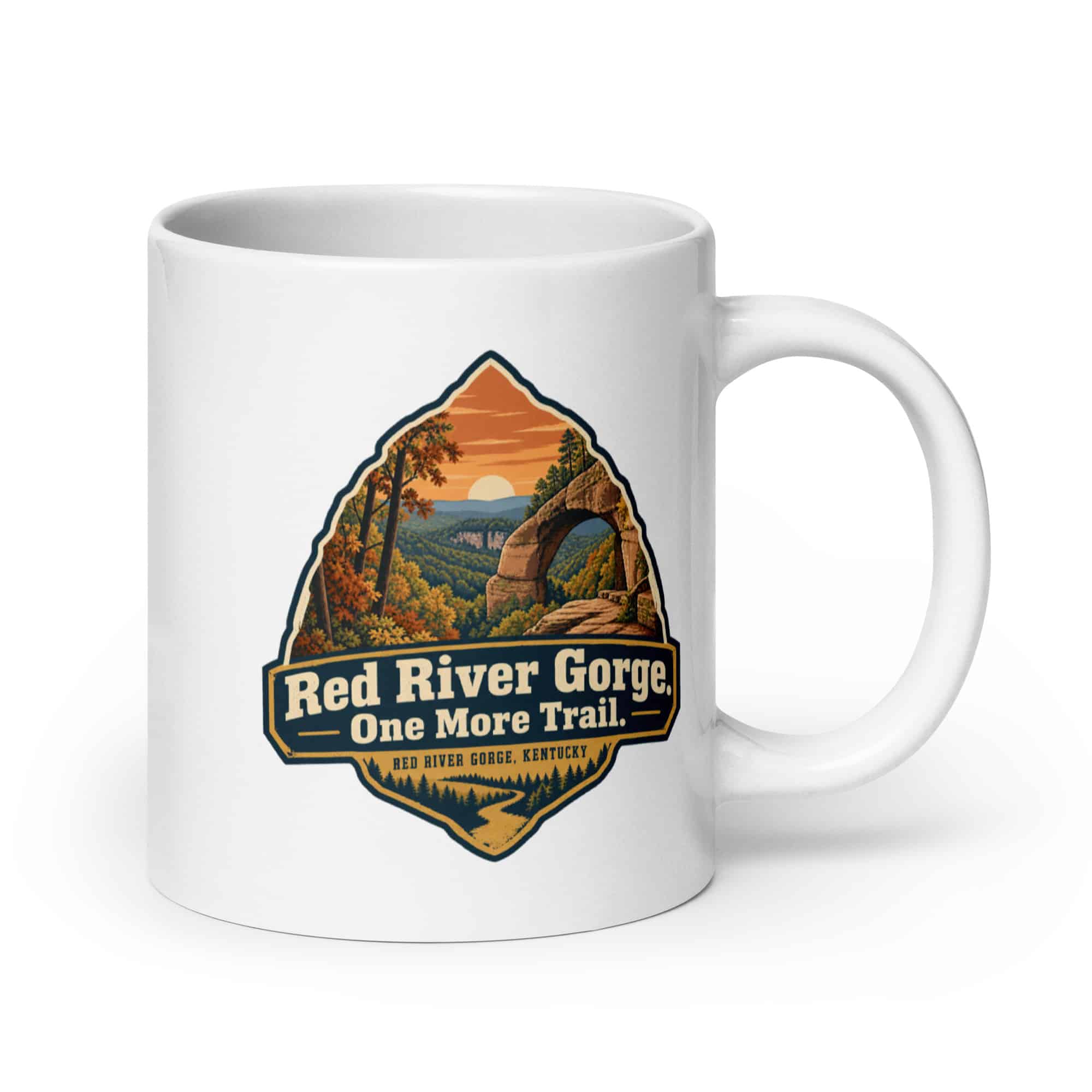 Red River Gorge White Ceramic Coffee Mug: Red River Gorge. One More Trail, Scenic Shield Badge