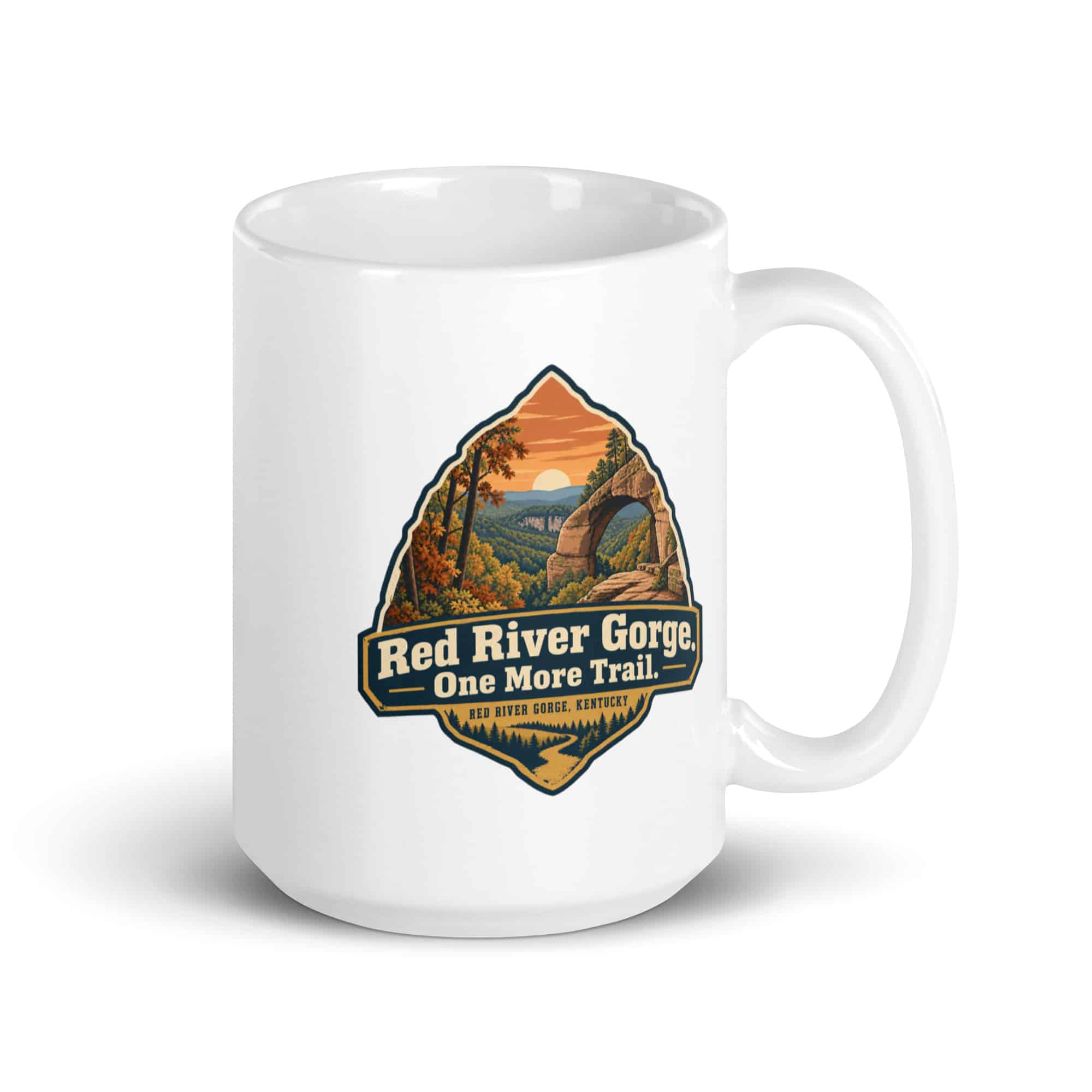 Red River Gorge White Ceramic Coffee Mug: Red River Gorge. One More Trail, Scenic Shield Badge