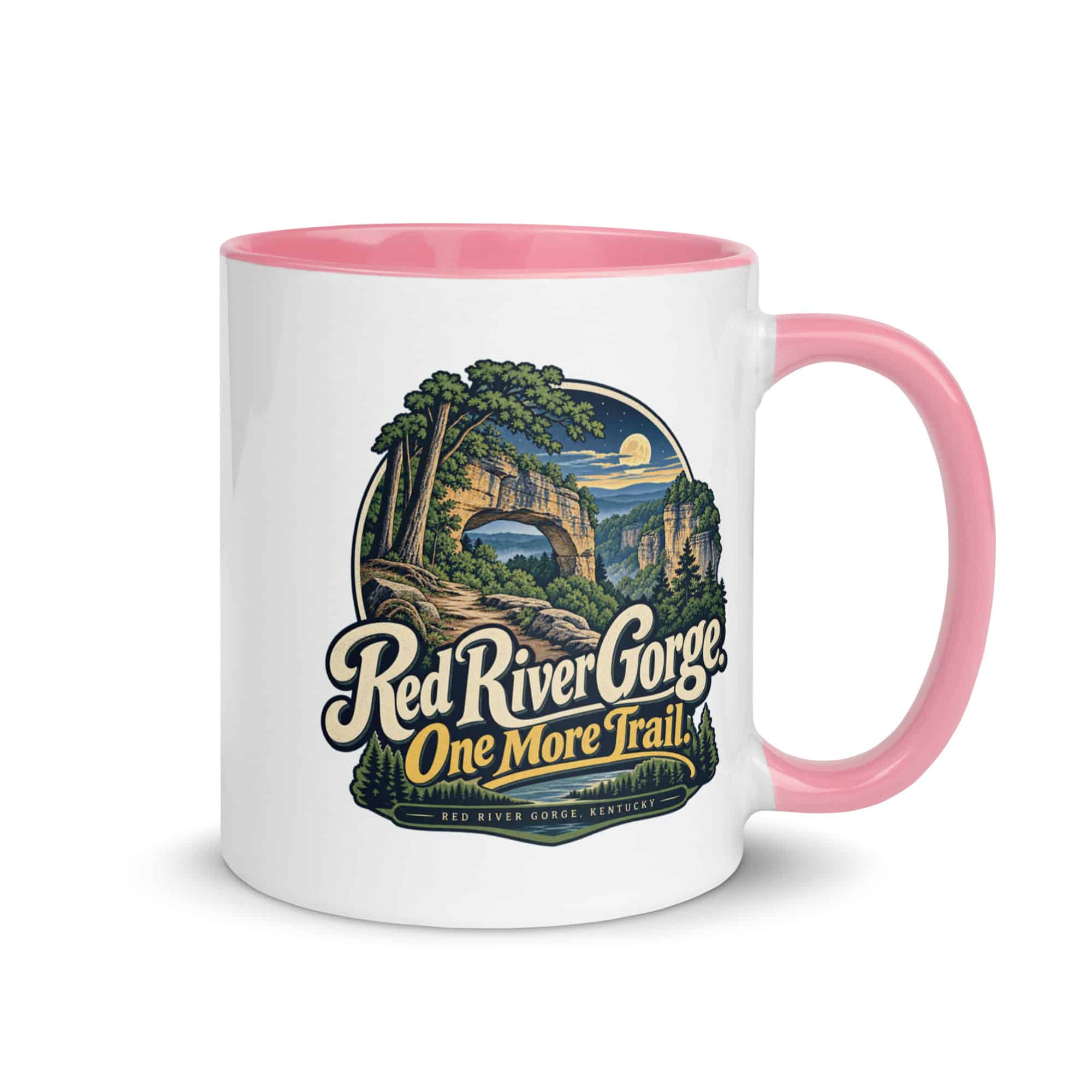 Red River Gorge Color Inside Coffee Mug: Red River Gorge. One More Trail, Woodland Scenic Lettering