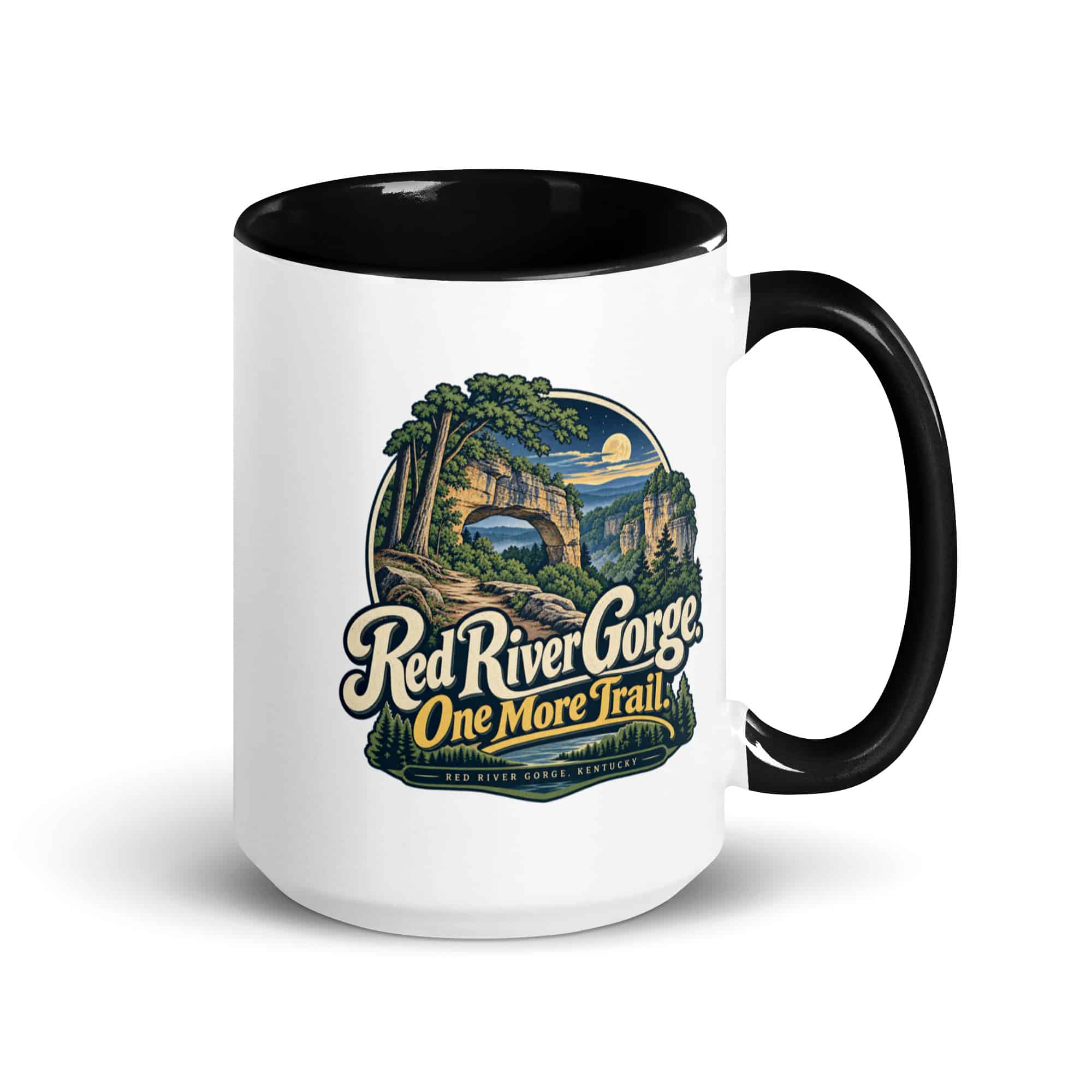 Red River Gorge Color Inside Coffee Mug: Red River Gorge. One More Trail, Woodland Scenic Lettering