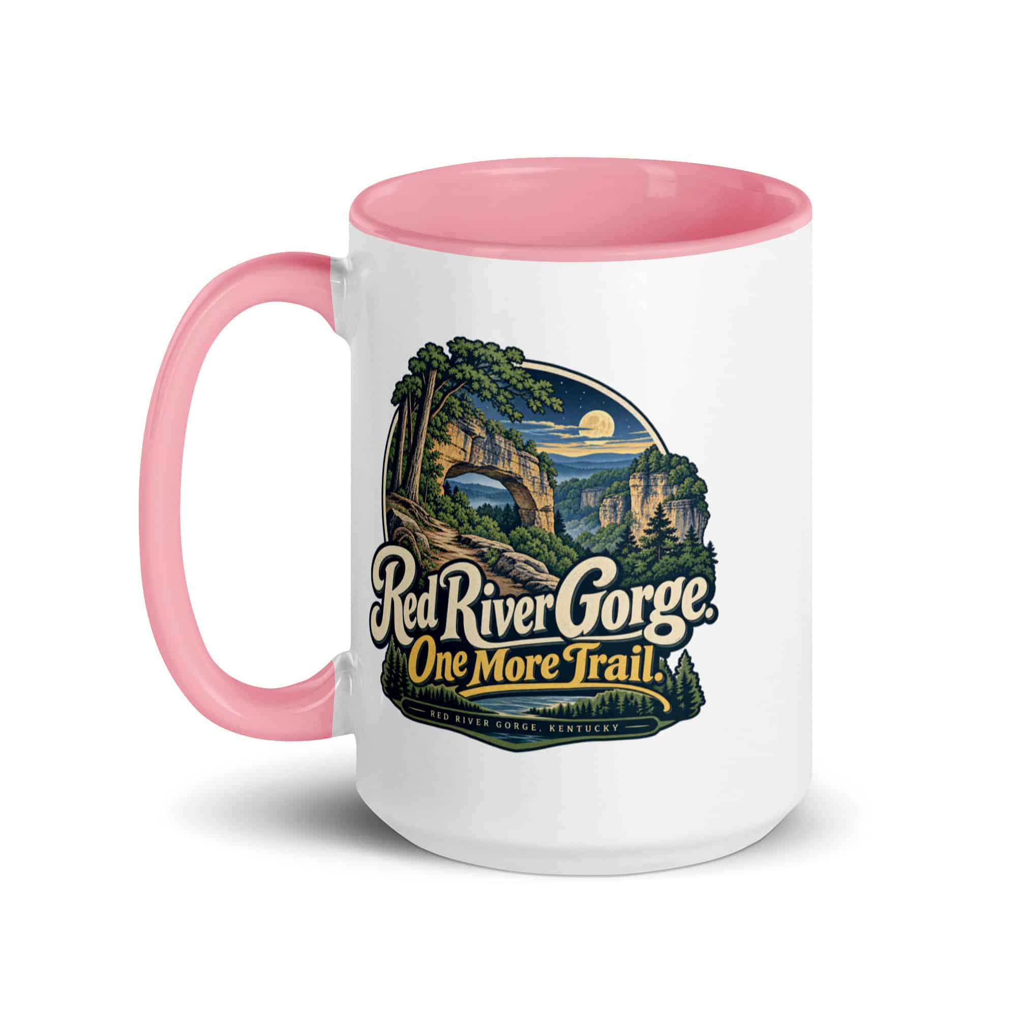Red River Gorge Color Inside Coffee Mug: Red River Gorge. One More Trail, Woodland Scenic Lettering