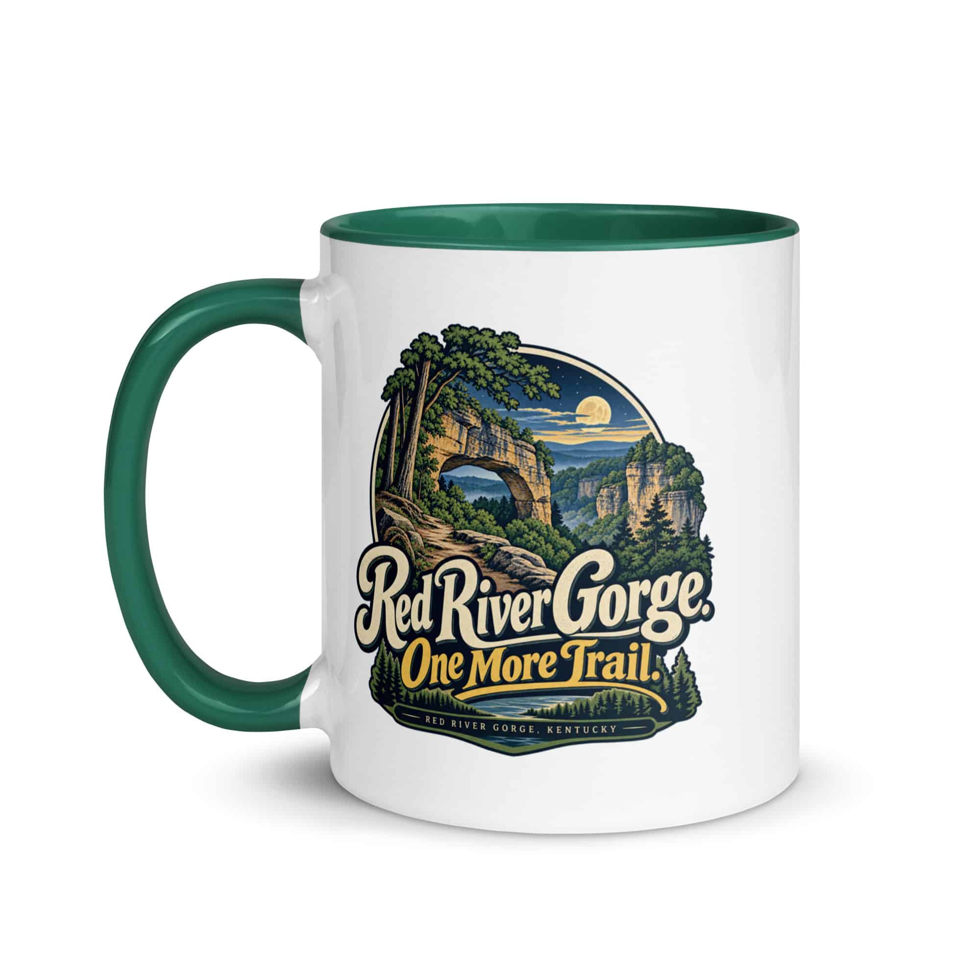 Red River Gorge Color Inside Coffee Mug: Red River Gorge. One More Trail, Woodland Scenic Lettering