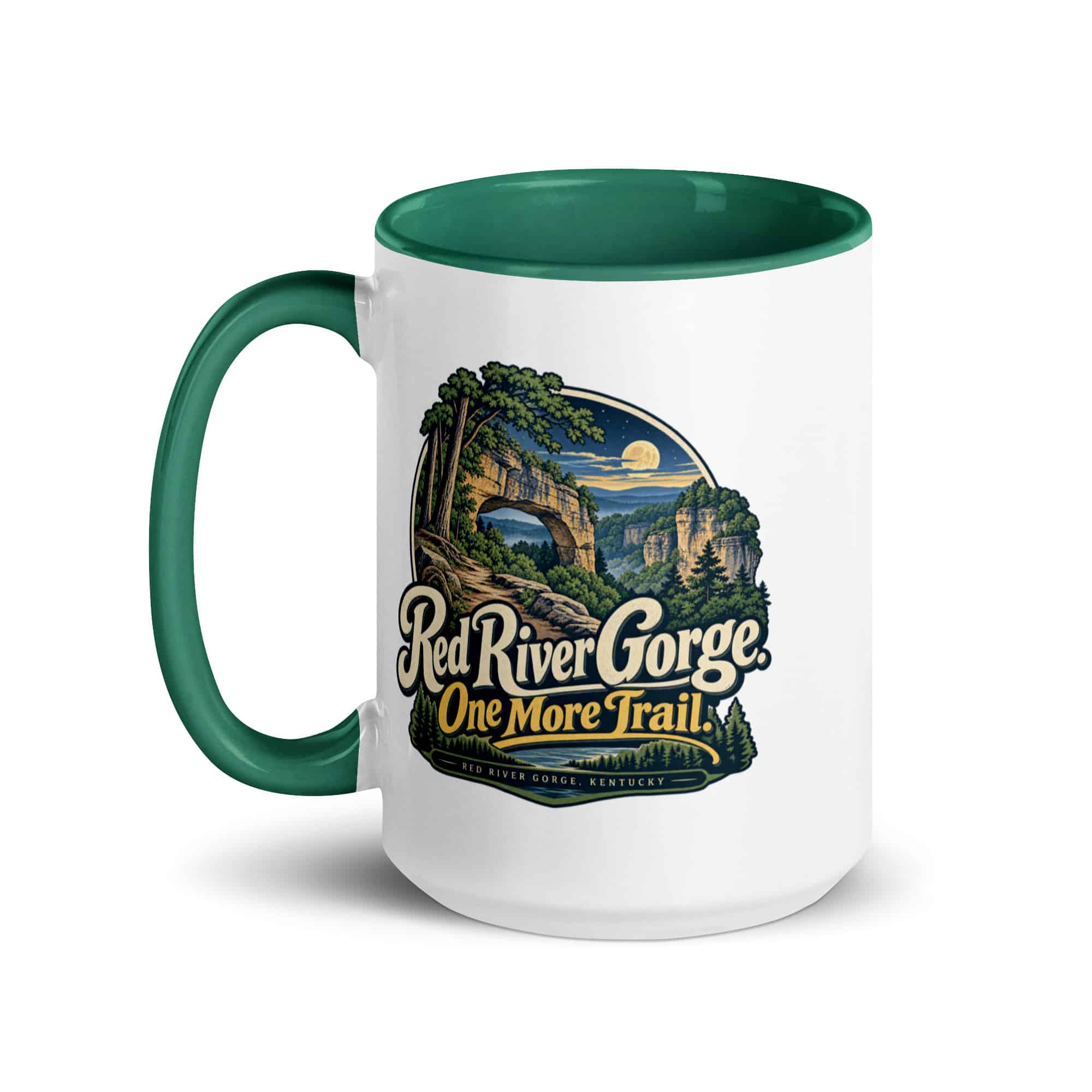 Red River Gorge Color Inside Coffee Mug: Red River Gorge. One More Trail, Woodland Scenic Lettering