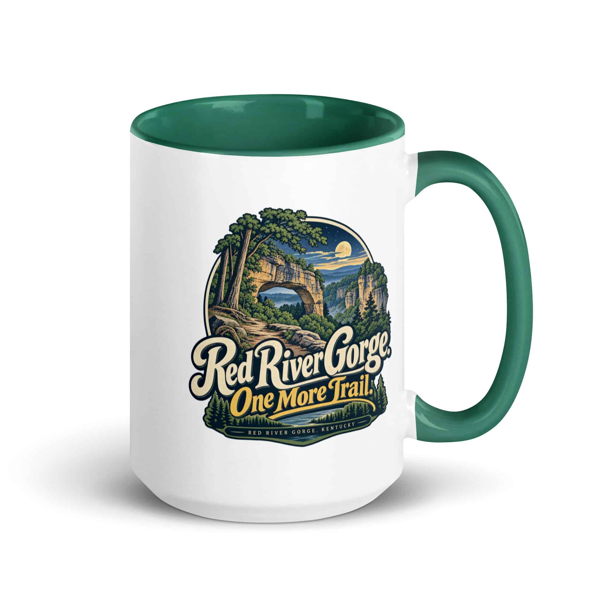 Red River Gorge Color Inside Coffee Mug: Red River Gorge. One More Trail, Woodland Scenic Lettering