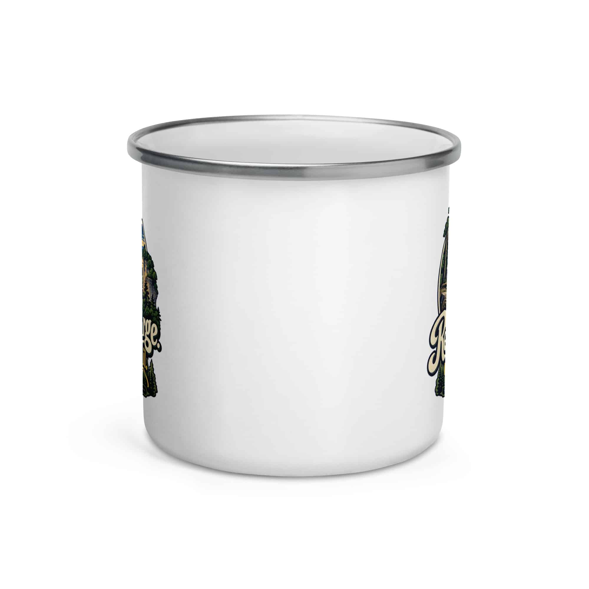 Red River Gorge Enamel Camp Mug: Red River Gorge. One More Trail, Woodland Scenic Lettering