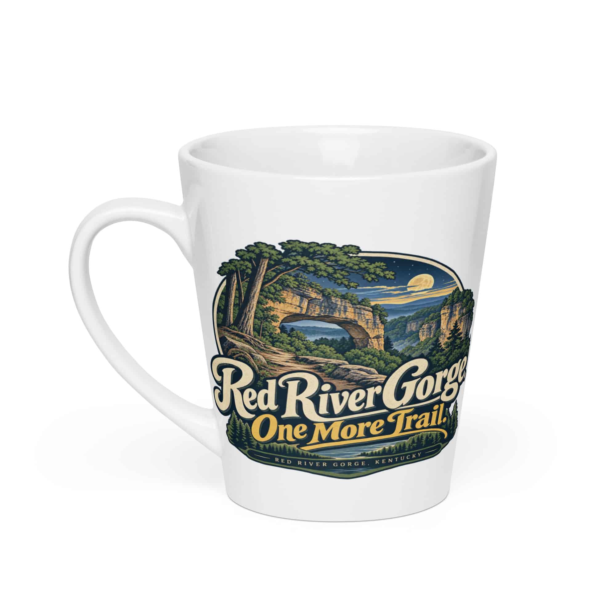 Red River Gorge Latte Mug: Red River Gorge. One More Trail, Woodland Scenic Lettering