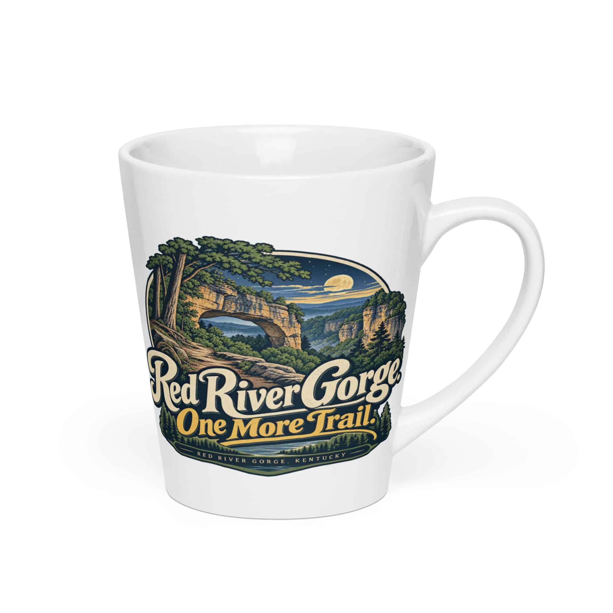 Red River Gorge Latte Mug: Red River Gorge. One More Trail, Woodland Scenic Lettering
