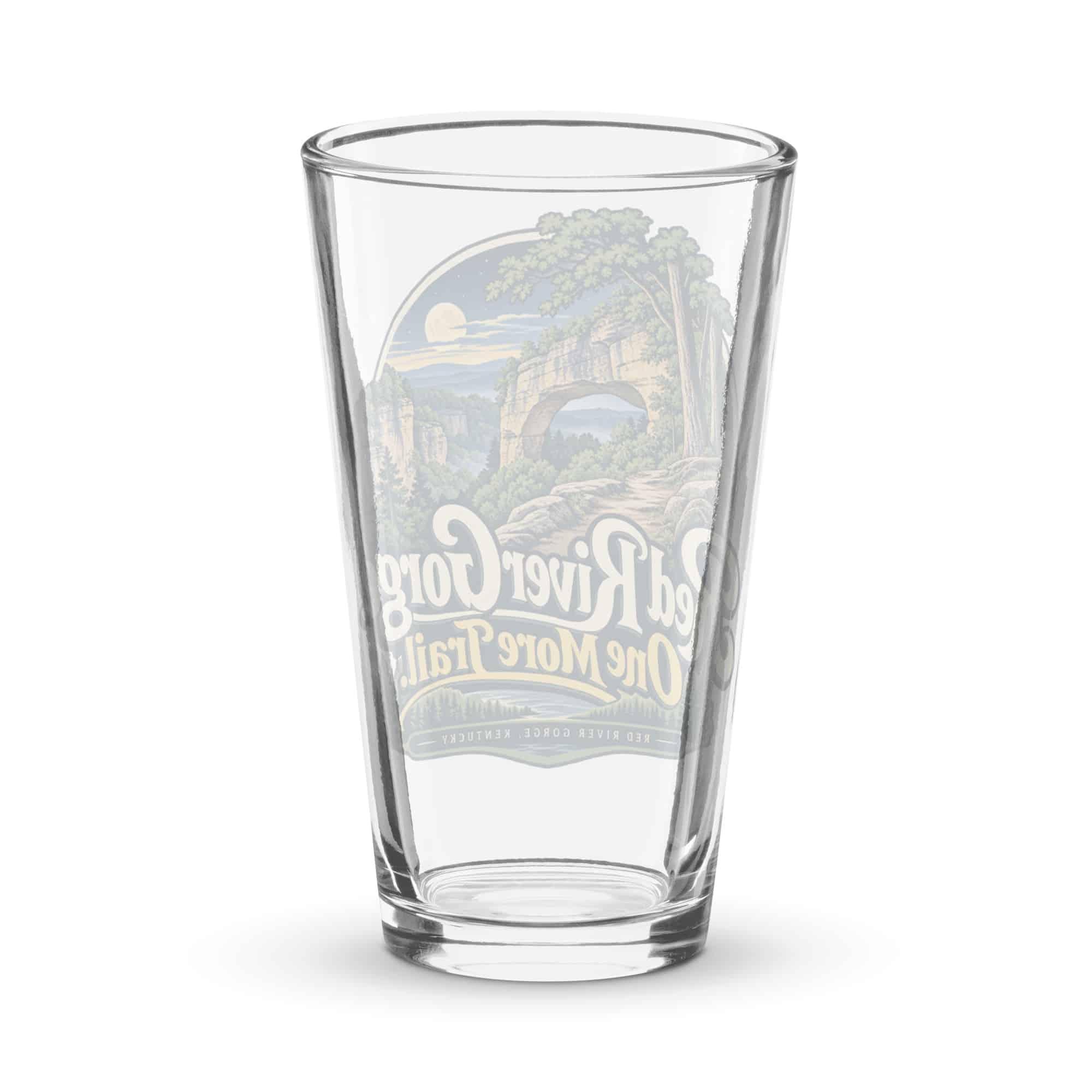 Red River Gorge Pint Glass: Red River Gorge. One More Trail, Woodland Scenic Lettering