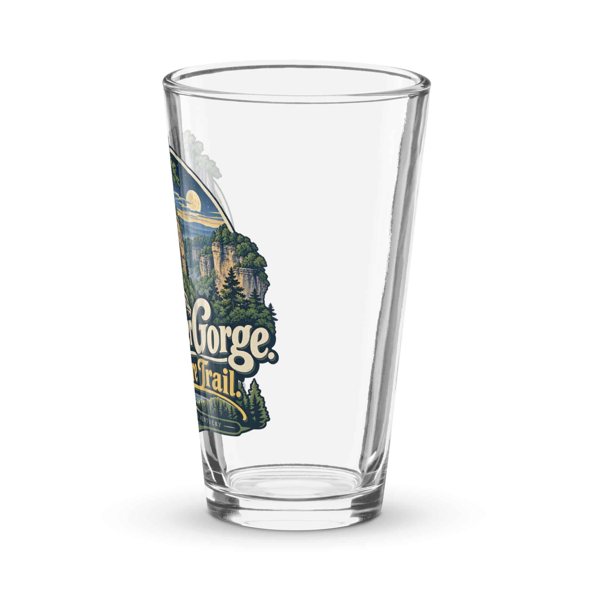 Red River Gorge Pint Glass: Red River Gorge. One More Trail, Woodland Scenic Lettering