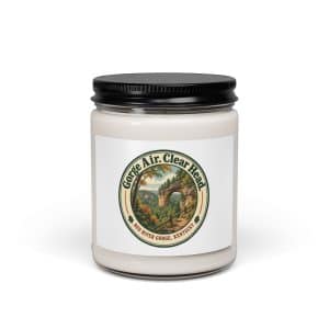 Red River Gorge Soy Wax Candle: Gorge Air. Clear Head, Vintage Round Badge - 9oz - Main