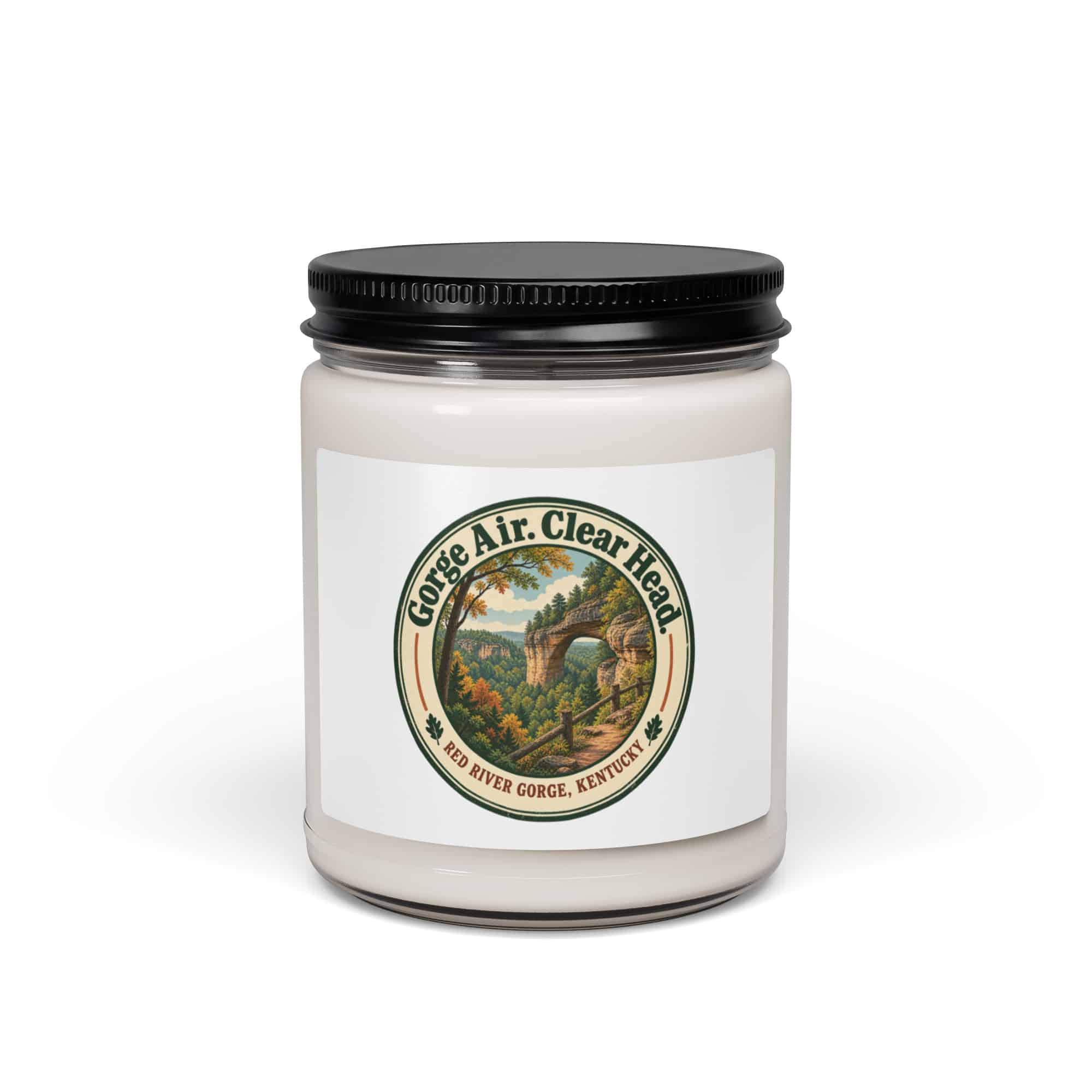 Red River Gorge Soy Wax Candle: Gorge Air. Clear Head, Vintage Round Badge