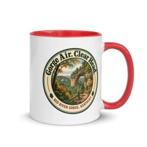 Red River Gorge Color Inside Coffee Mug: Gorge Air. Clear Head, Vintage Round Badge - 11 oz - Main