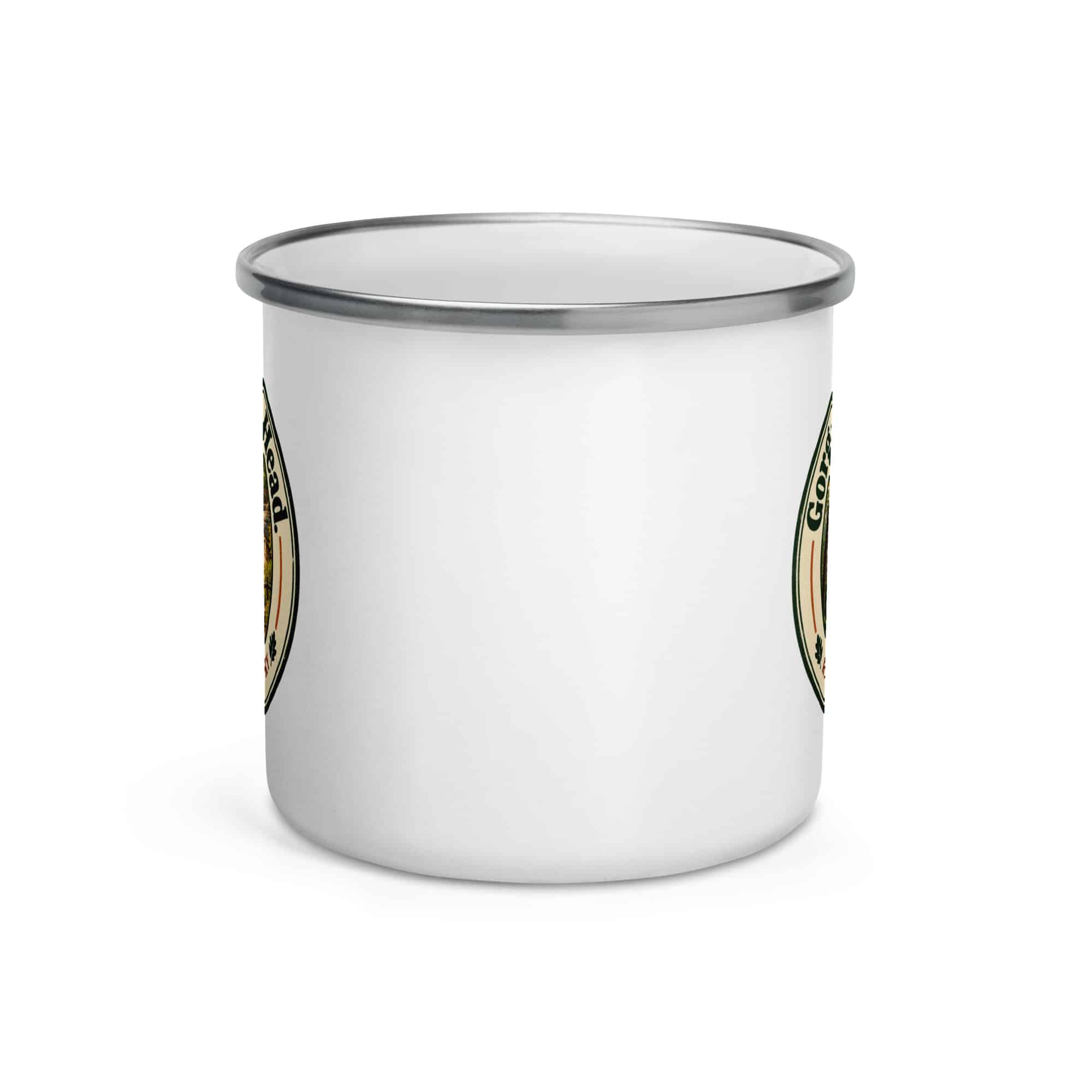 Red River Gorge Enamel Camp Mug: Gorge Air. Clear Head, Vintage Round Badge