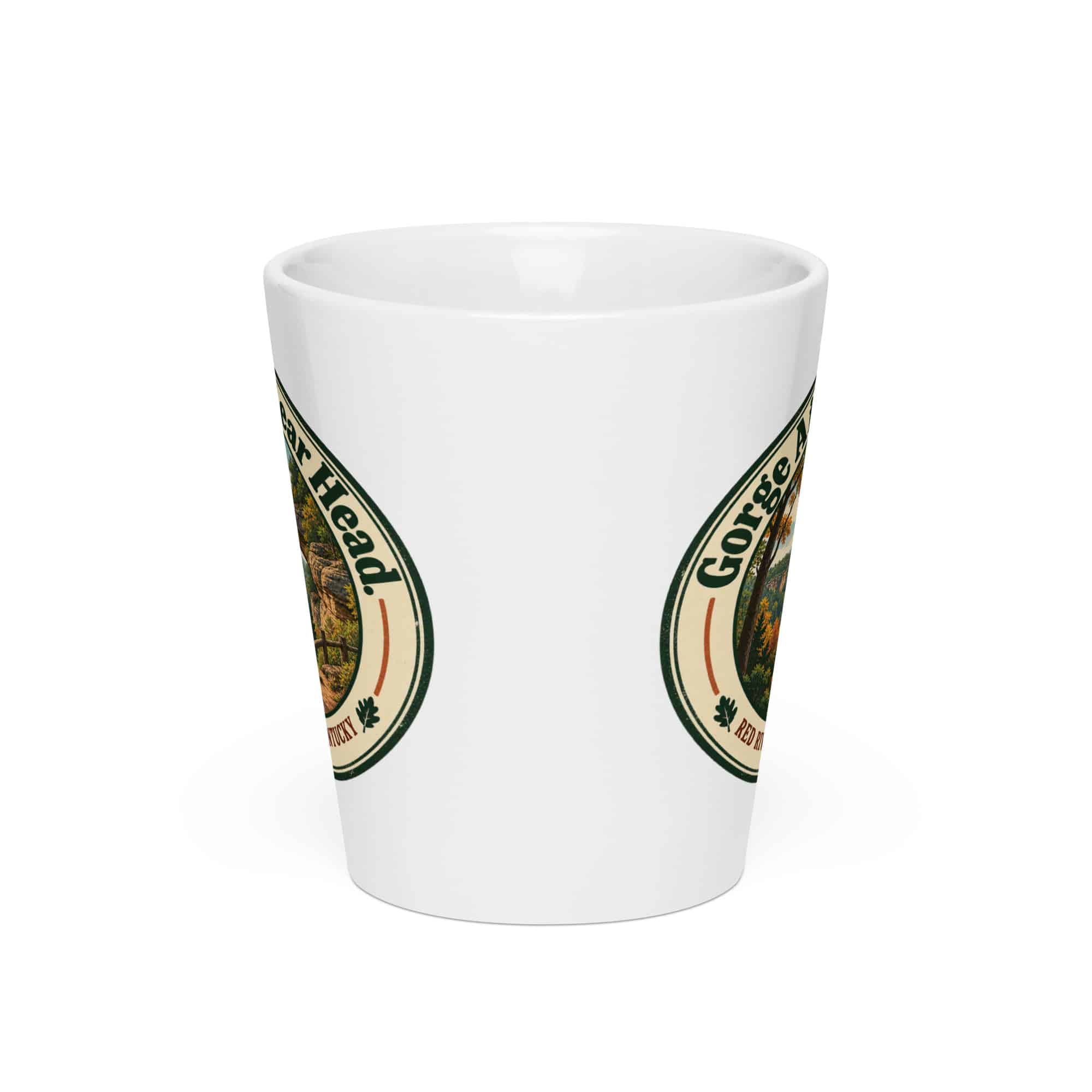 Red River Gorge Latte Mug: Gorge Air. Clear Head, Vintage Round Badge