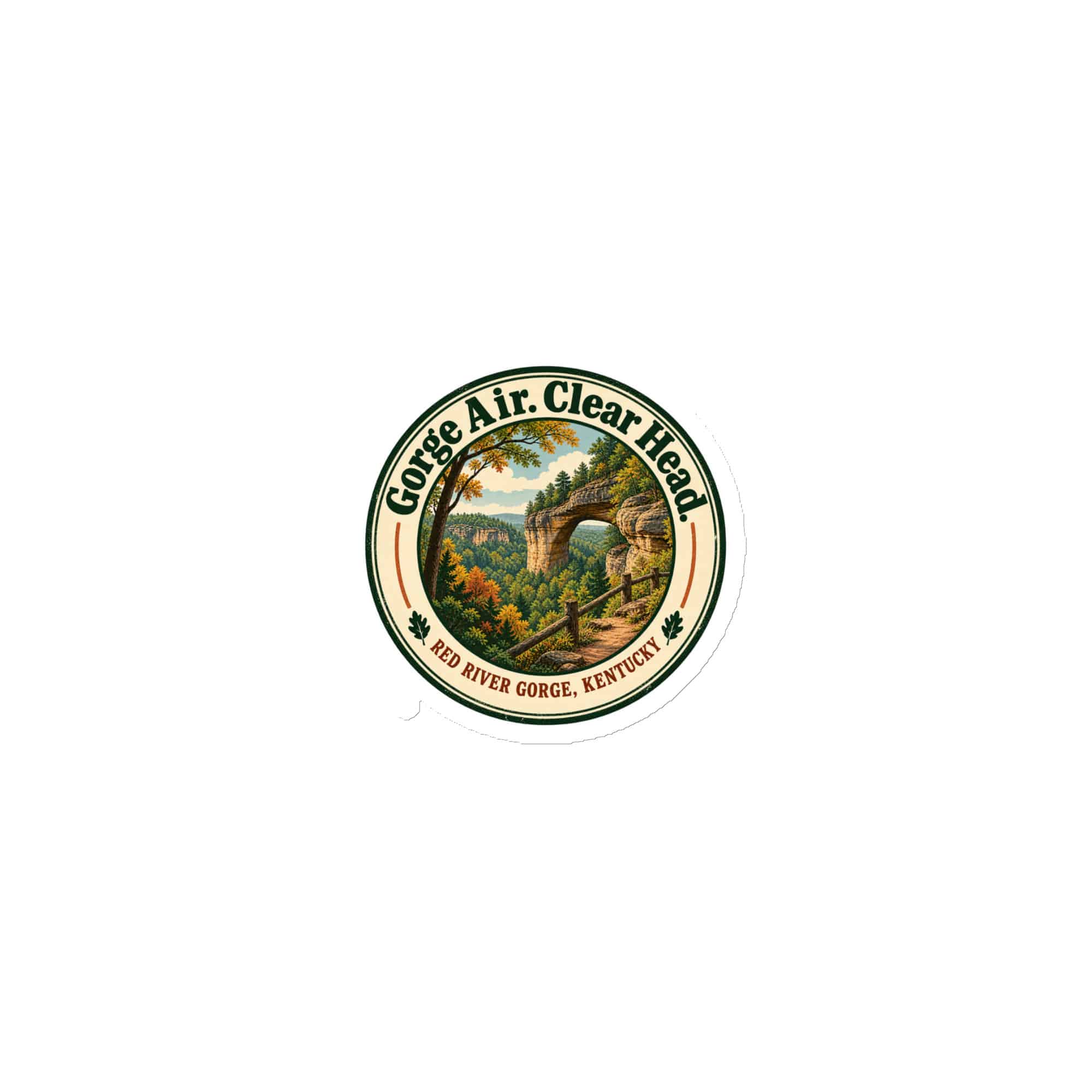 Red River Gorge Die-Cut Magnet: Gorge Air. Clear Head, Vintage Round Badge